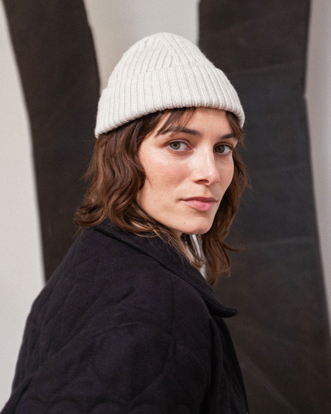 Kurze Mütze Merinowolle Ripp - Weiß