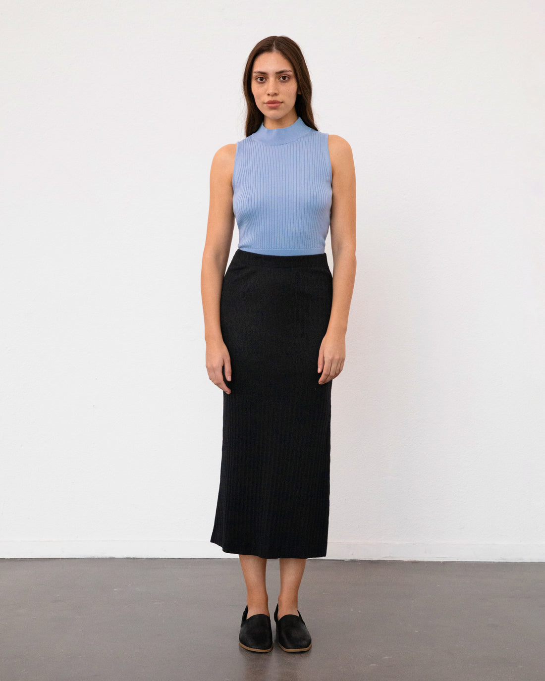 Gerippter Midi Rock Bio Baumwolle - Schwarz