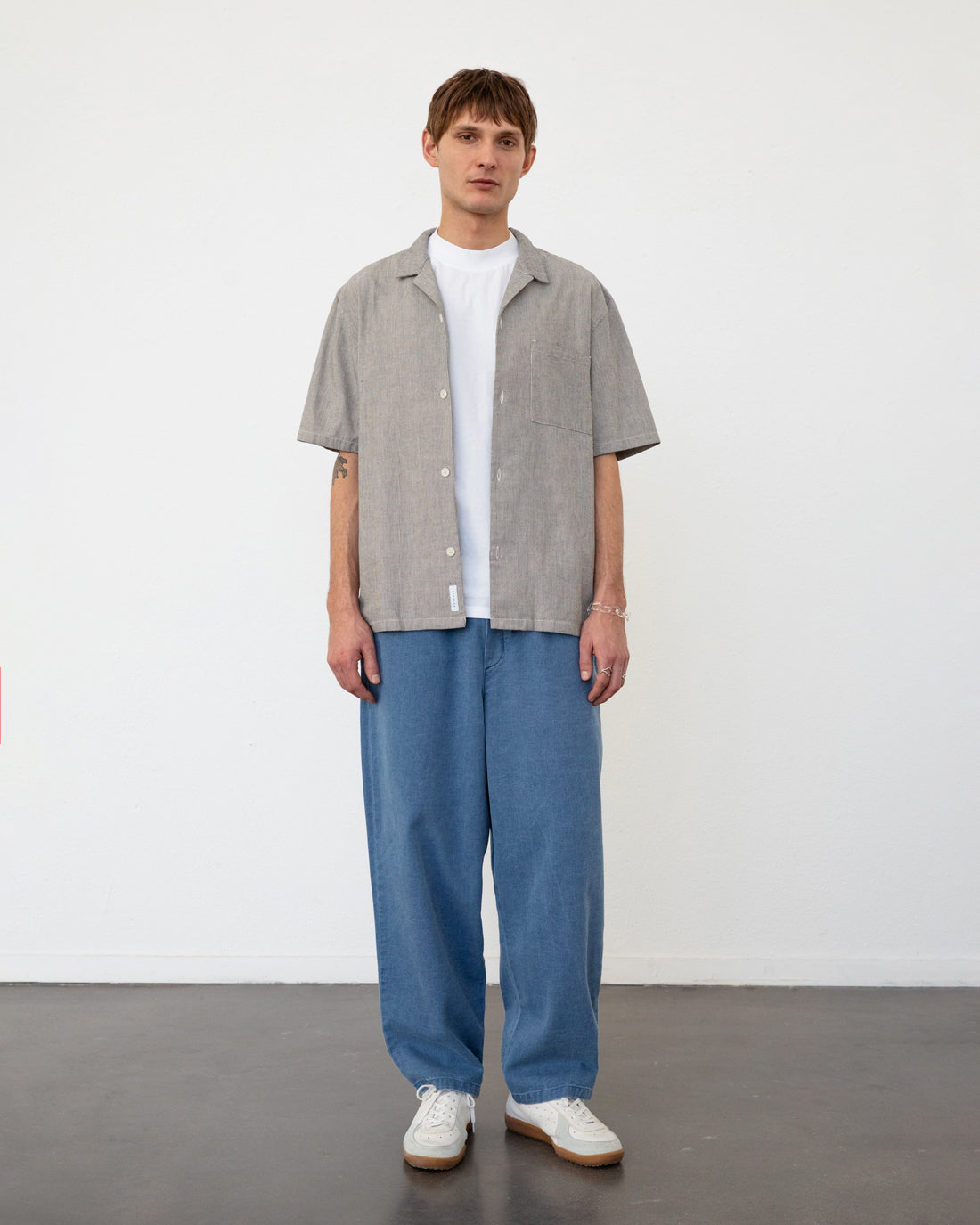 Bowling Shirt Bio Baumwolle - Grau Gestreift