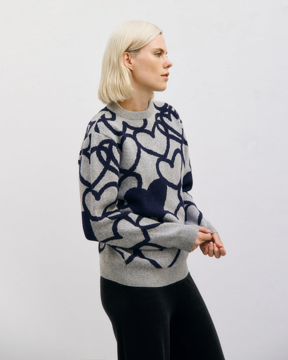 Affection Strick Sweatshirt Recycelte Wolle - Hellgrau