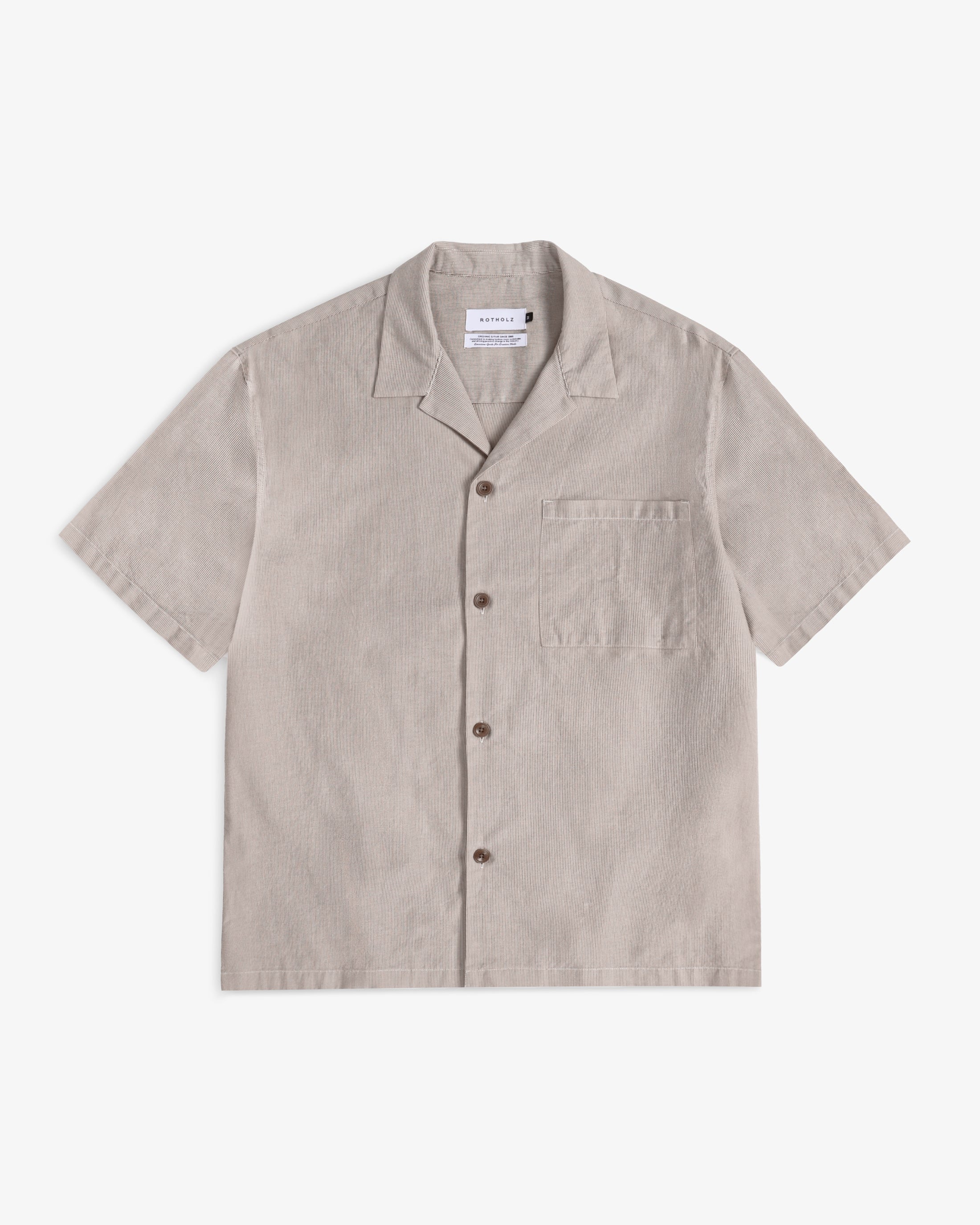 Gestreiftes Bowling Shirt Bio Baumwolle - Beige