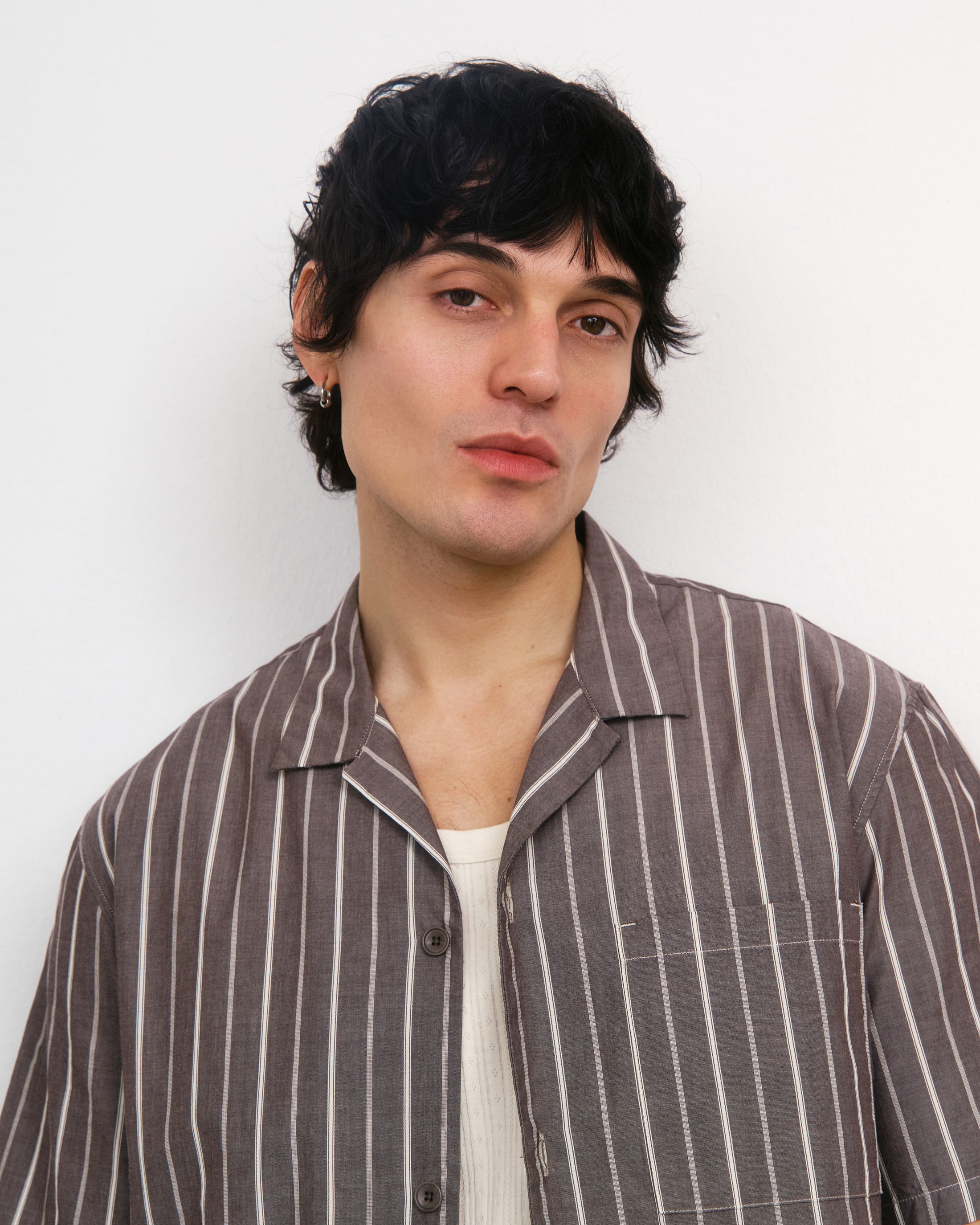 Gestreiftes Bowling Shirt Bio Baumwolle - Braun