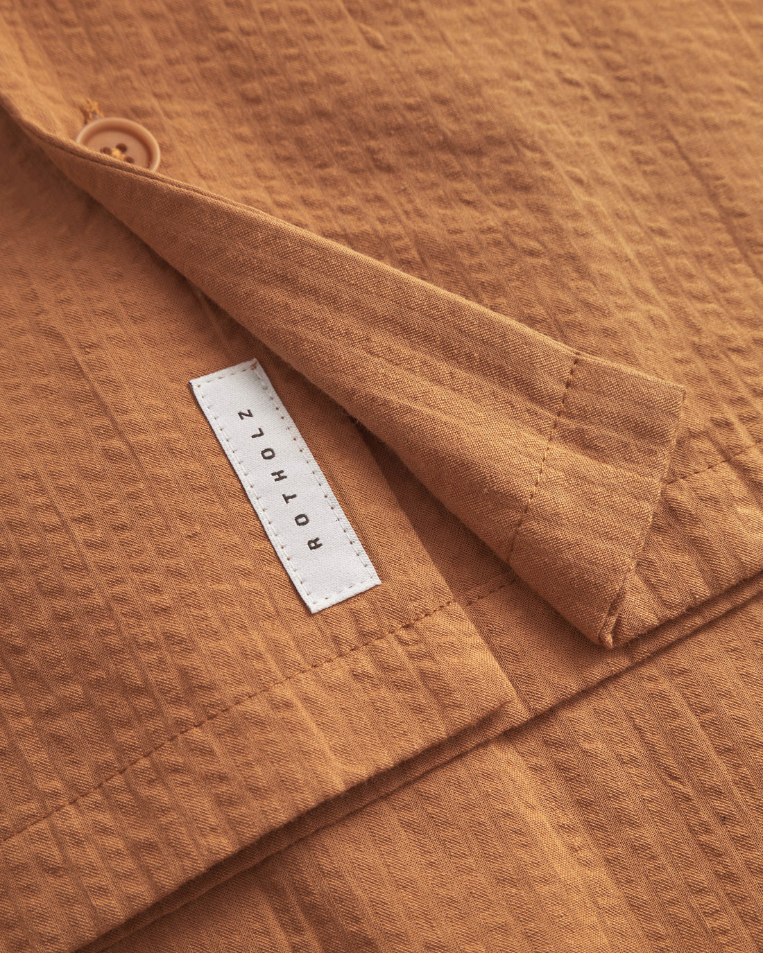 Seersucker Bowling Shirt Bio Baumwolle - Karamel