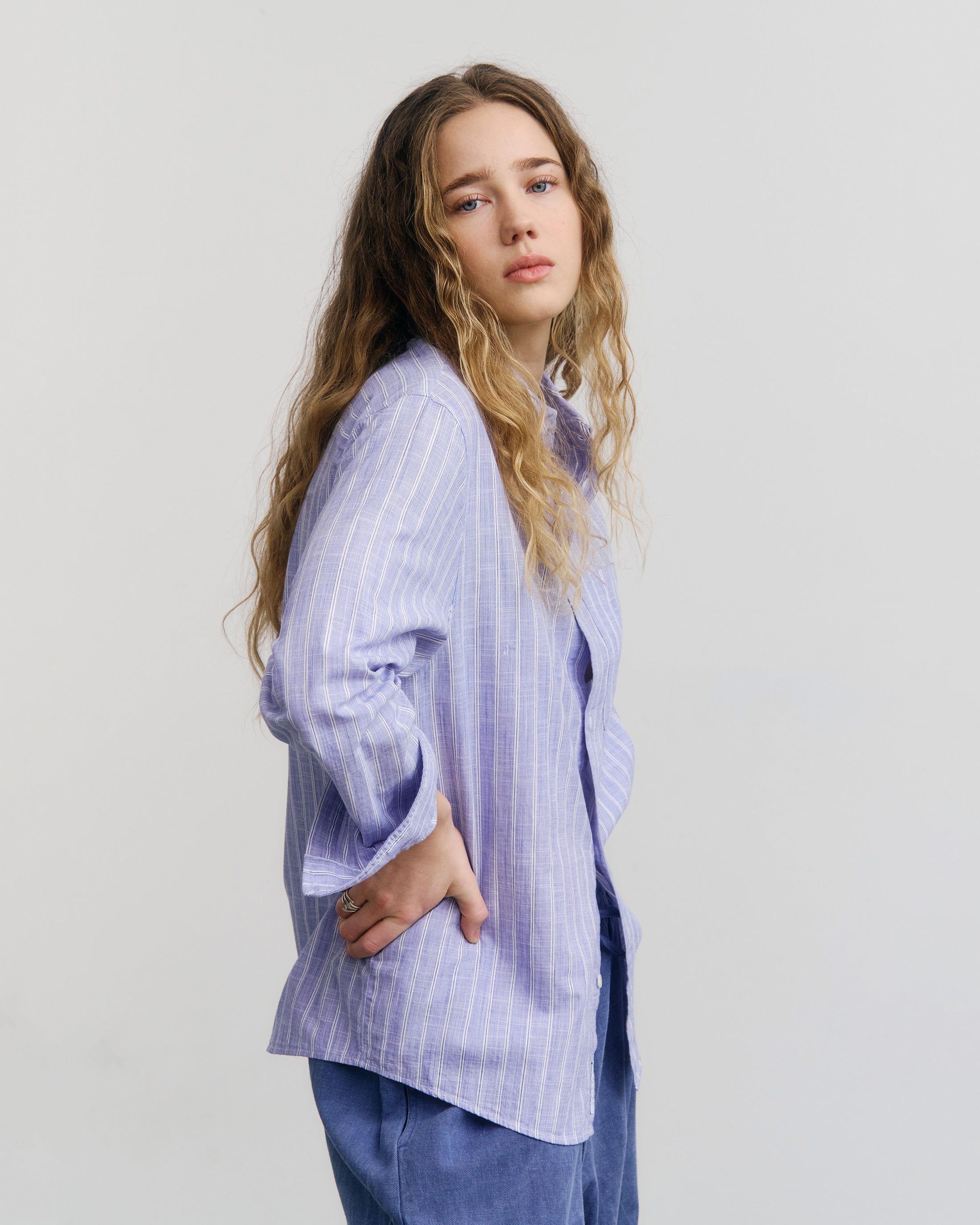 Button-Down Hemd Bio Baumwolle - Blau Gestreift