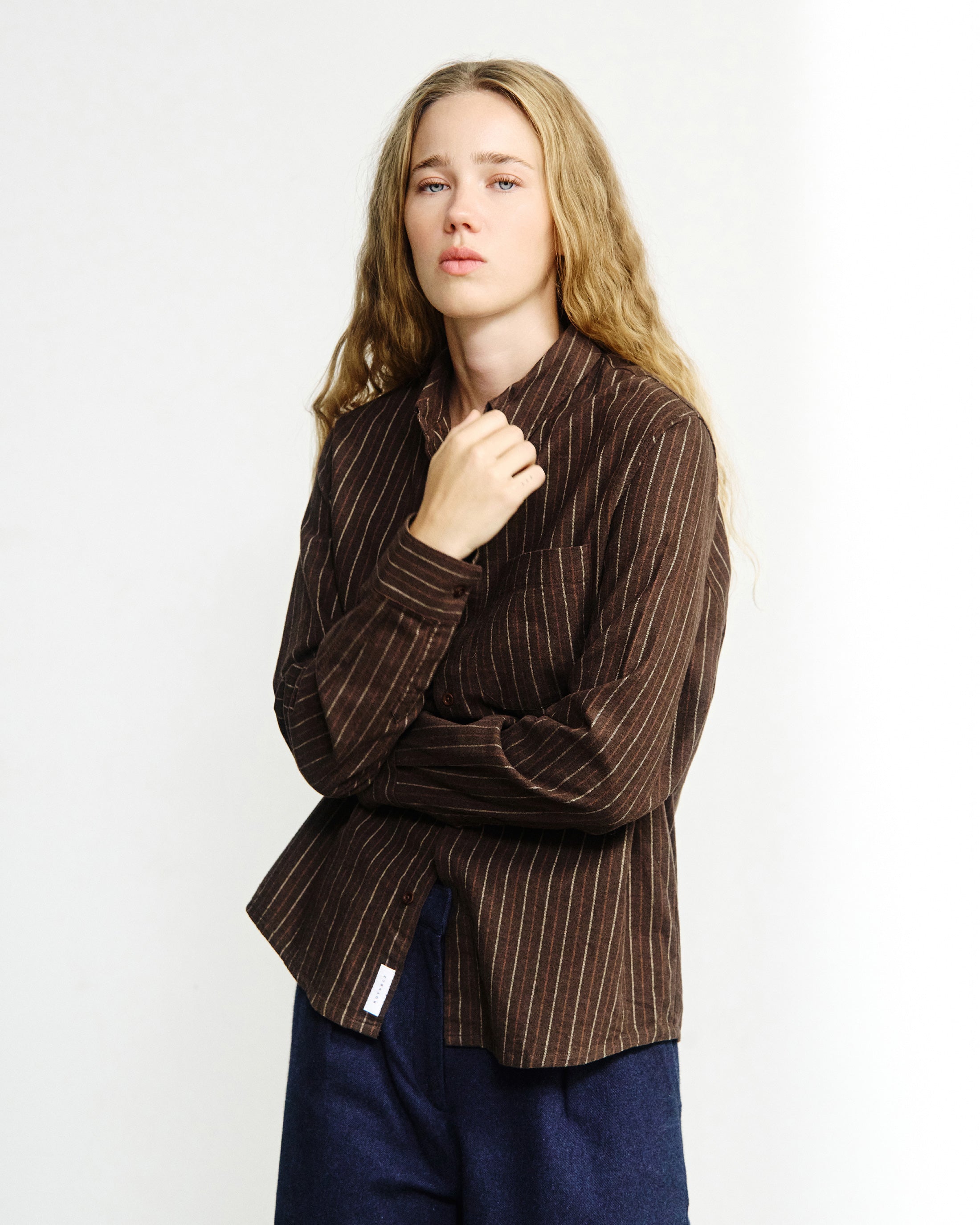 Button-Down Hemd Bio Baumwolle - Braun Gestreift