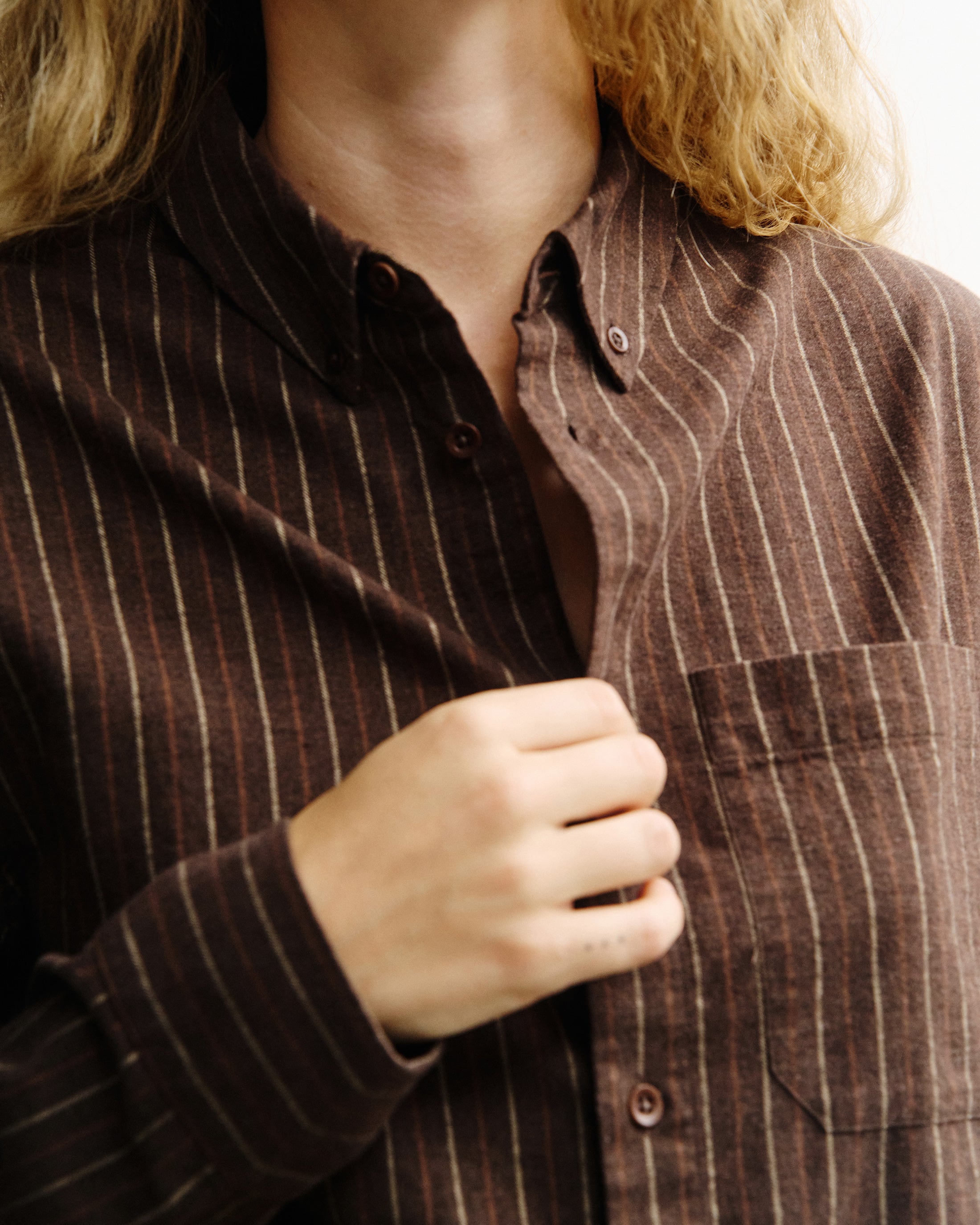 Button-Down Hemd Bio Baumwolle - Braun Gestreift