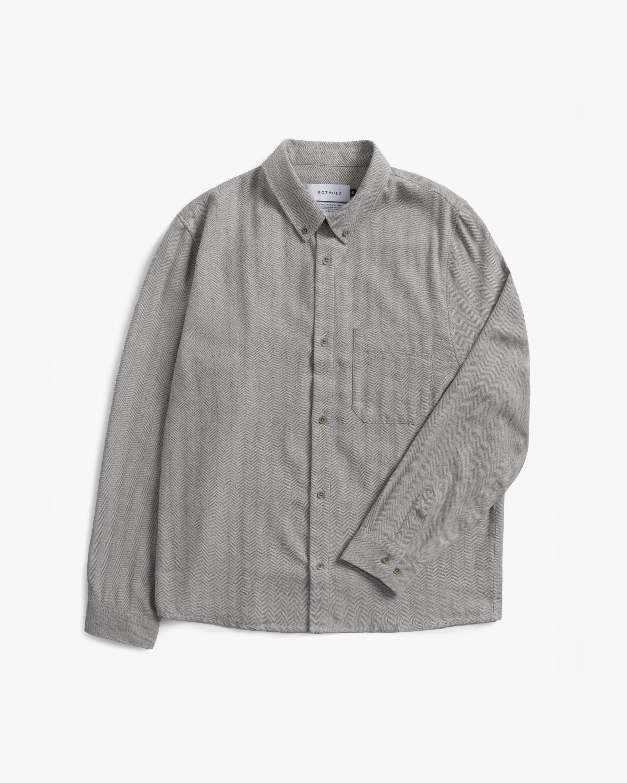 Button-Down Hemd Bio Baumwolle - Herringbone Grau