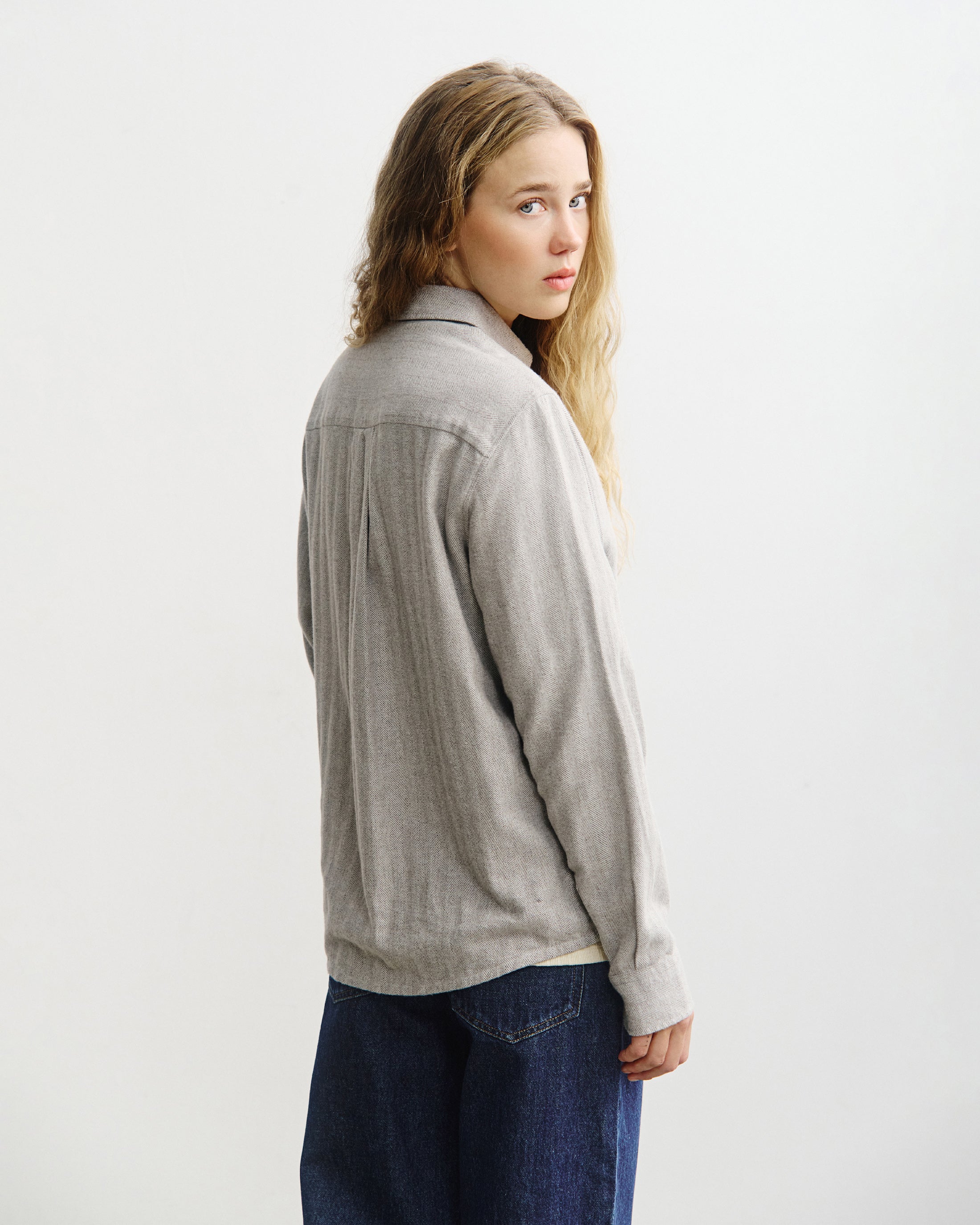 Button-Down Hemd Bio Baumwolle - Herringbone Grau