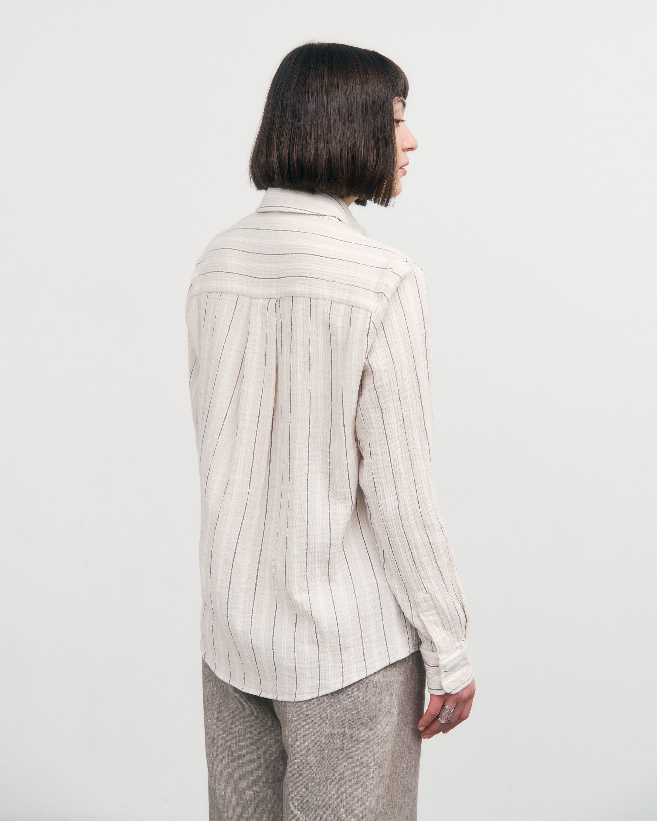 Musselin Hemd Bio Baumwolle - Beige Gestreift