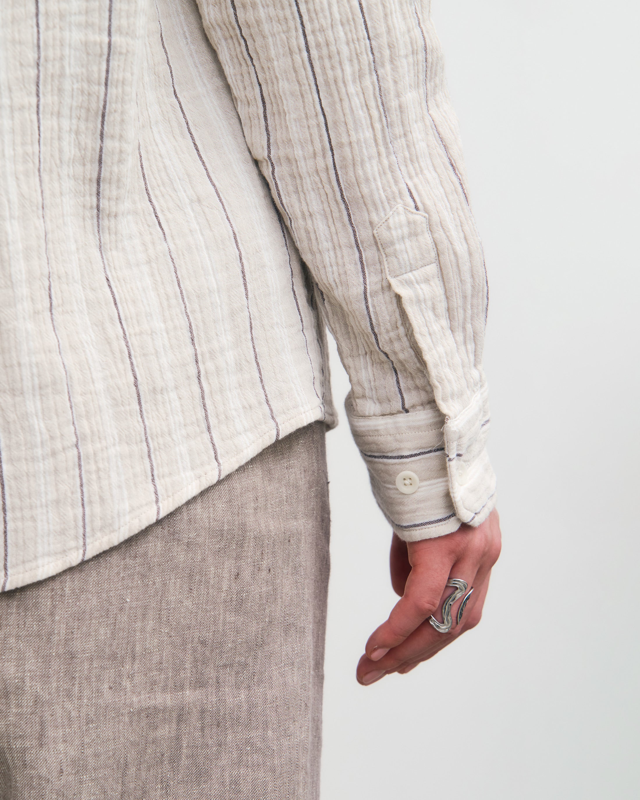 Musselin Hemd Bio Baumwolle - Beige Gestreift