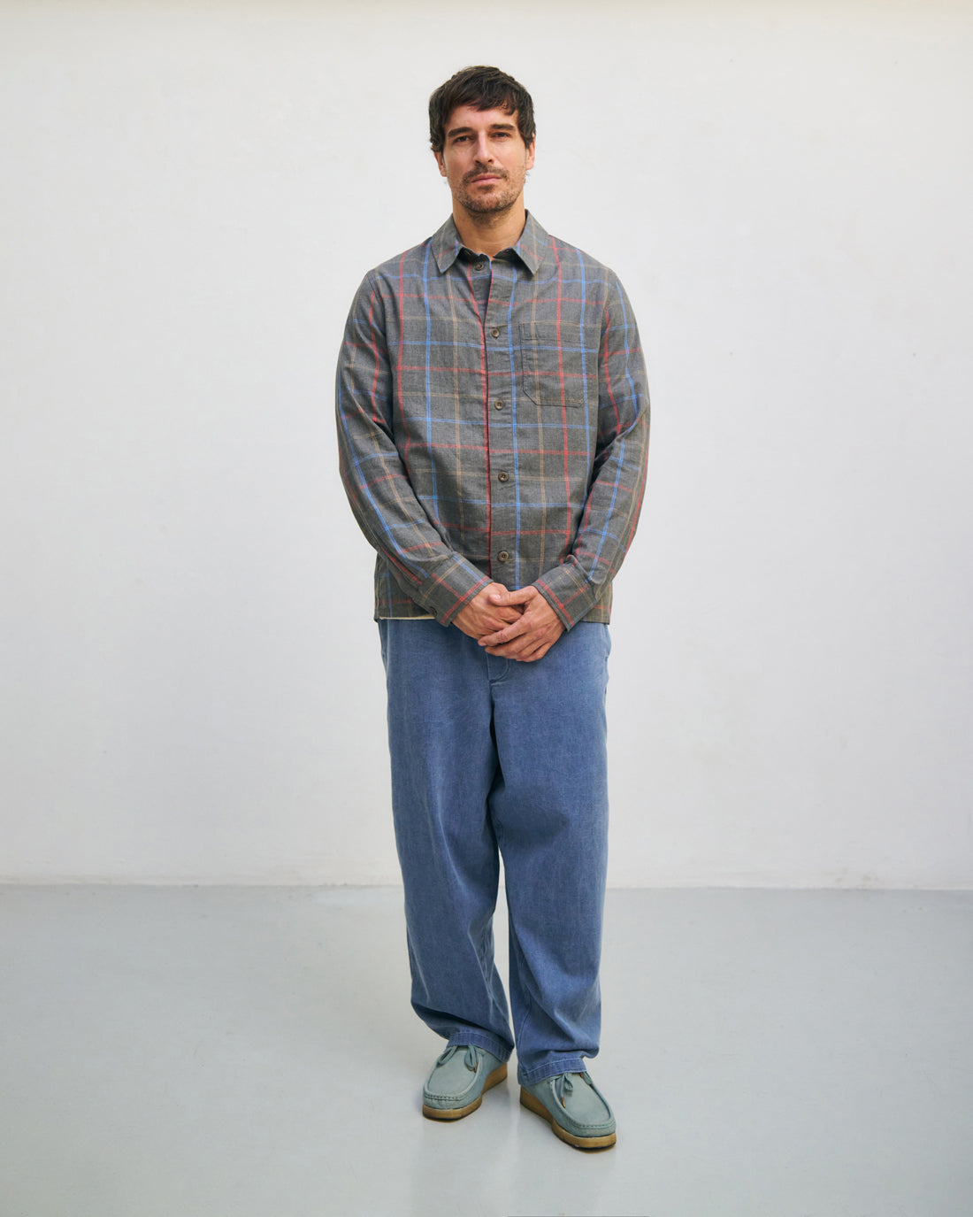 Kariertes Hemd Bio Baumwolle - Grau