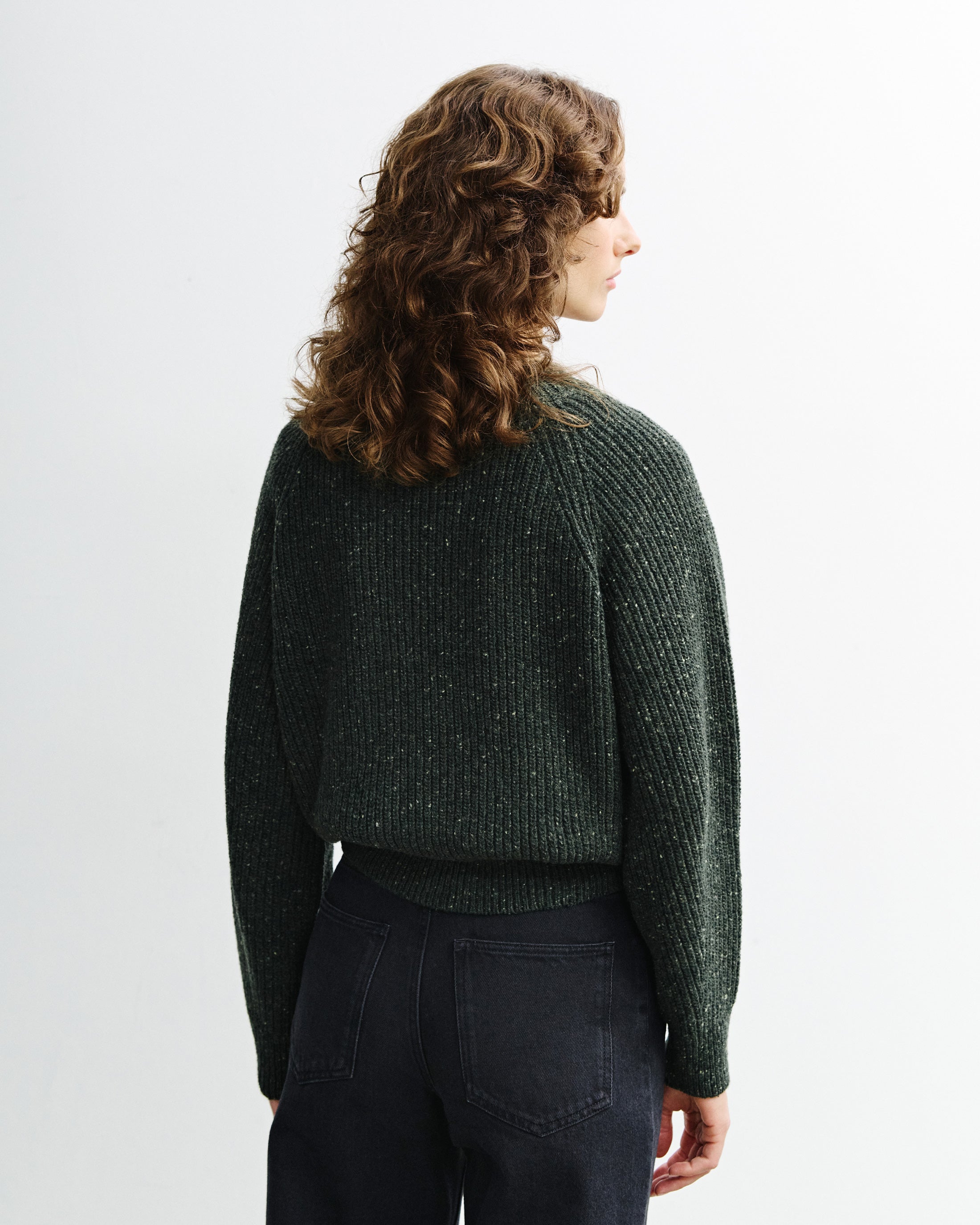 Kurzer Strickpullover Merinowolle - Grün