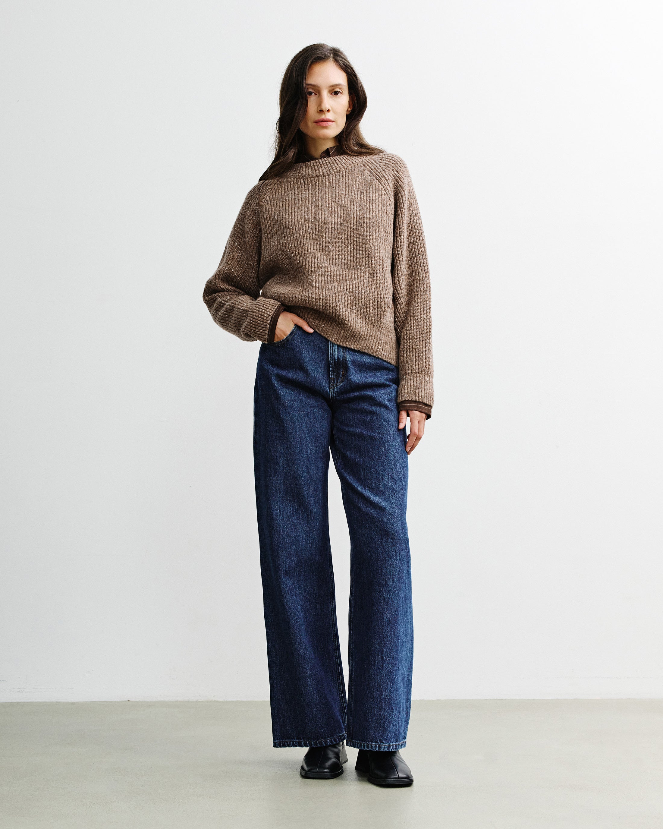 Kurzer Strickpullover Merinowolle - Braun