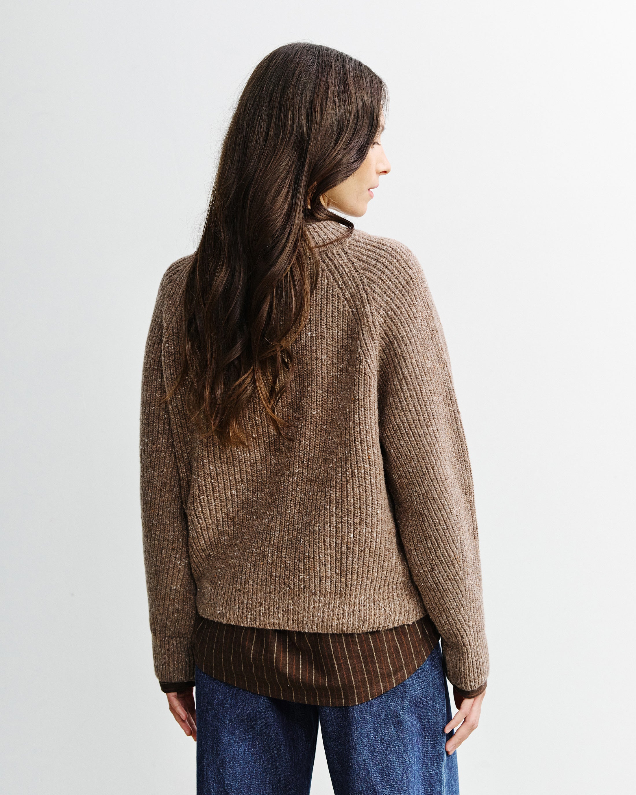 Kurzer Strickpullover Merinowolle - Braun