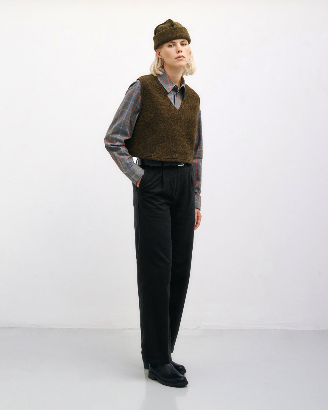 Kurze Weste Bio Wolle - Dunkelgrün