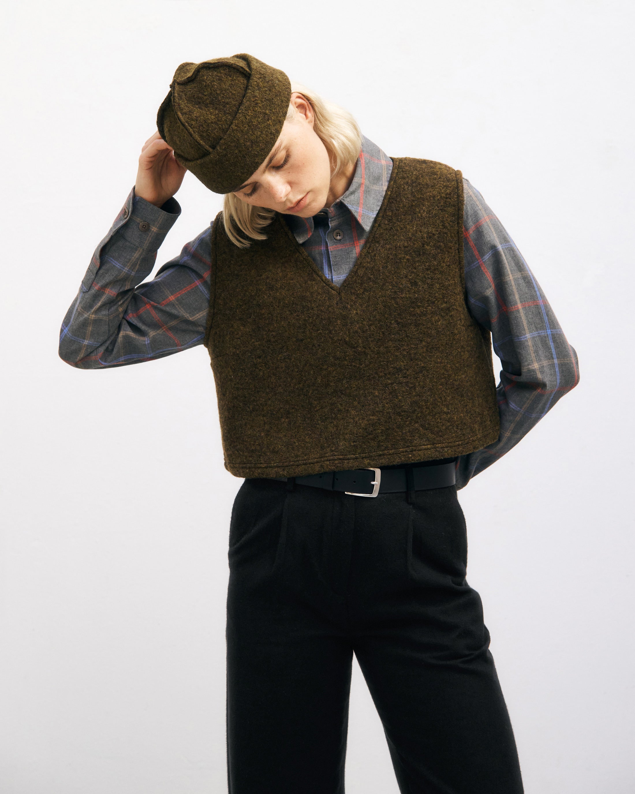 Kurze Weste Bio Wolle - Dunkelgrün