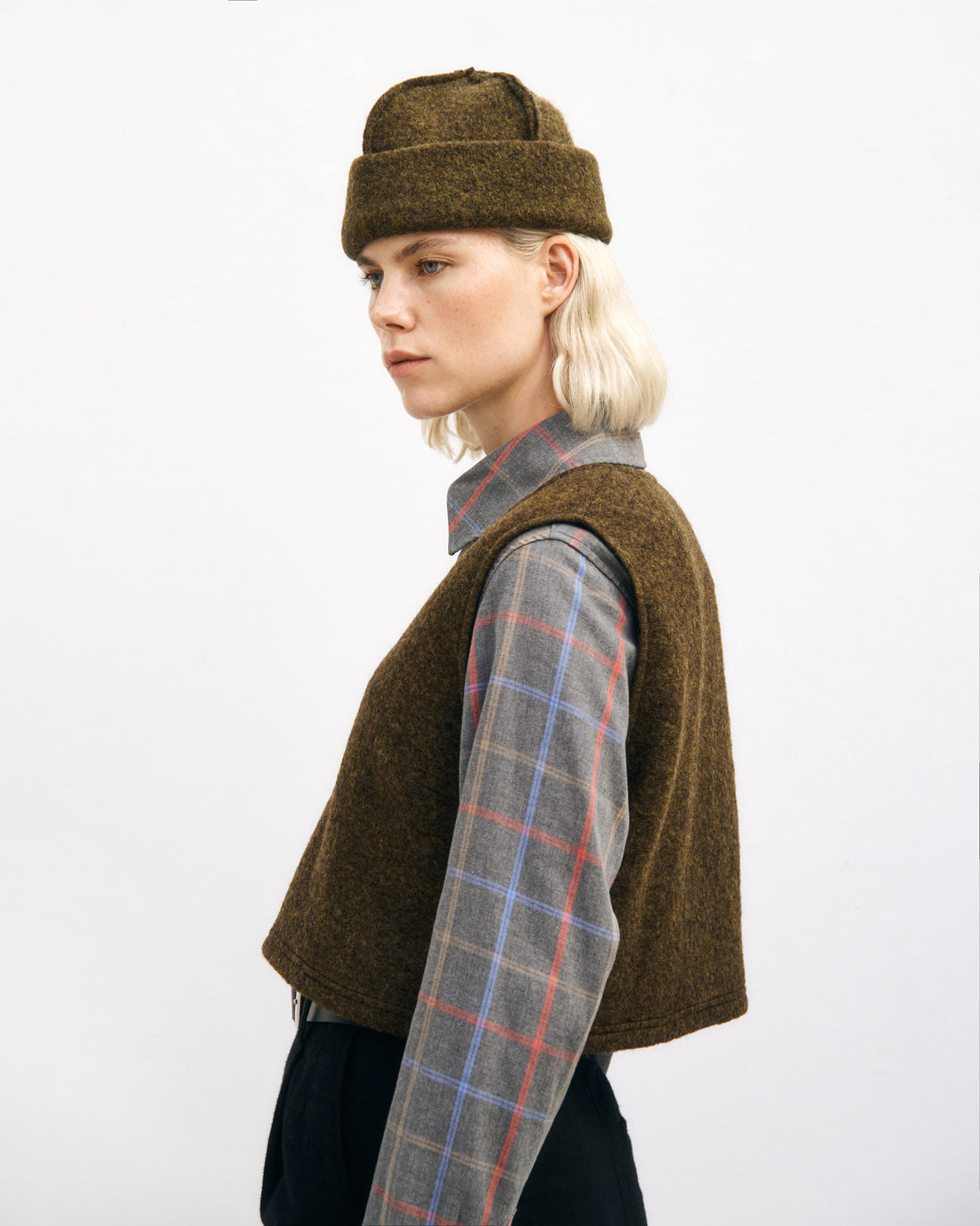 Kurze Weste Bio Wolle - Dunkelgrün