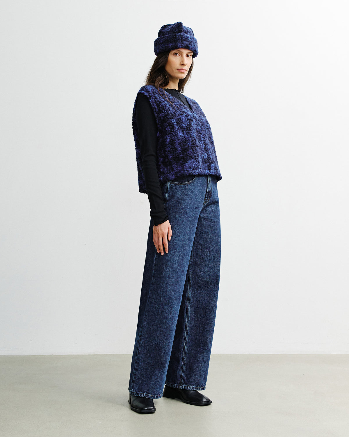 Kurze Weste Bio Wolle - Sherpa Blau