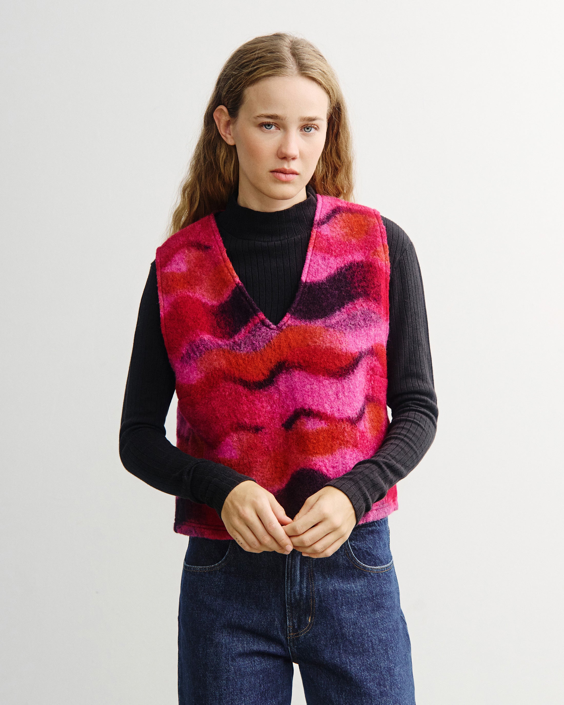 Kurze Weste Bio Wolle - Pink