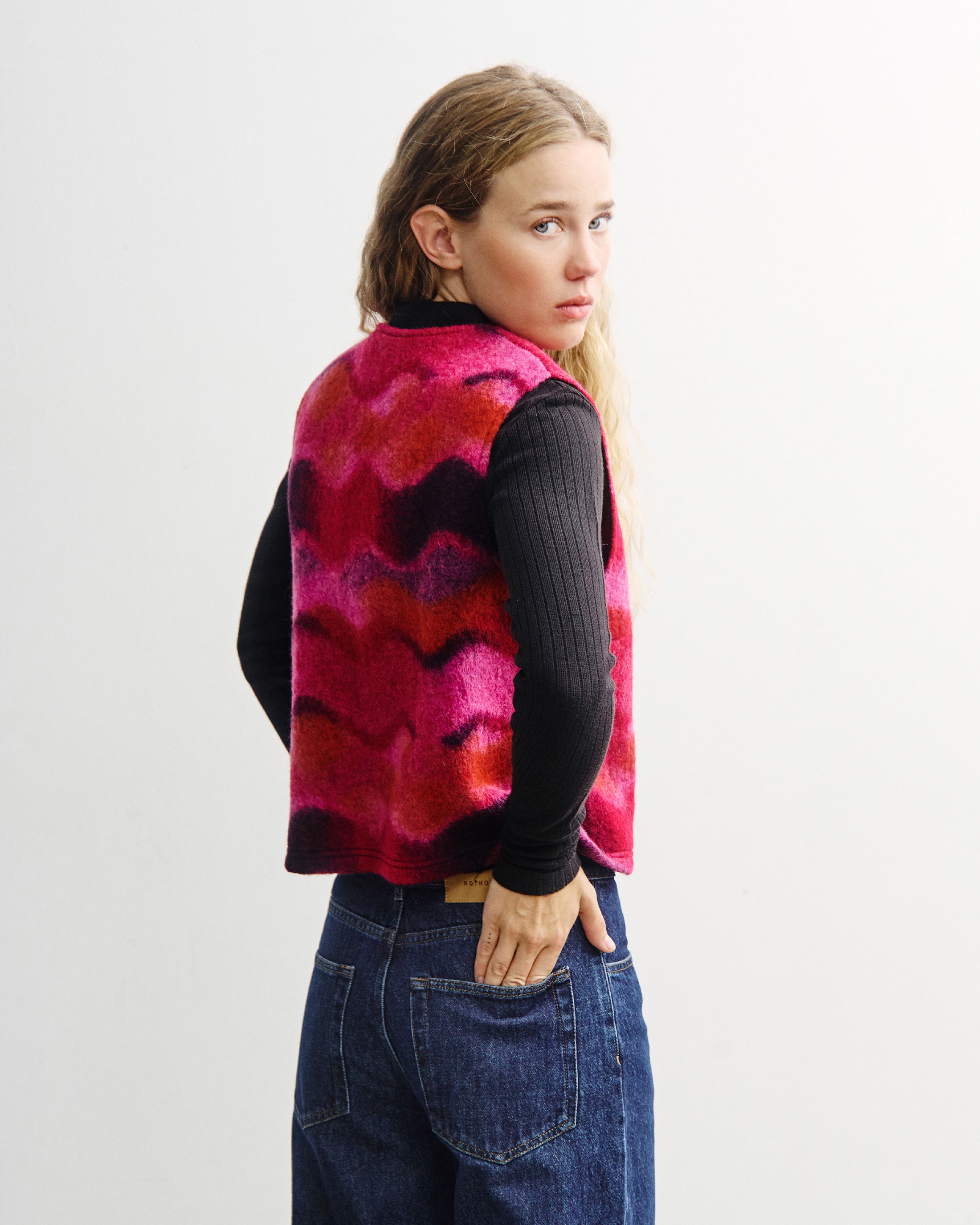 Kurze Weste Bio Wolle - Pink