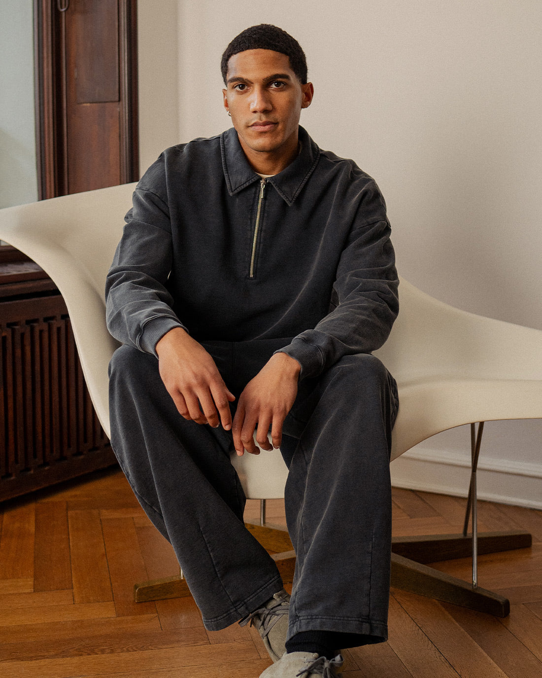 Polo Half Zip Sweatshirt Bio Baumwolle - Schwarz