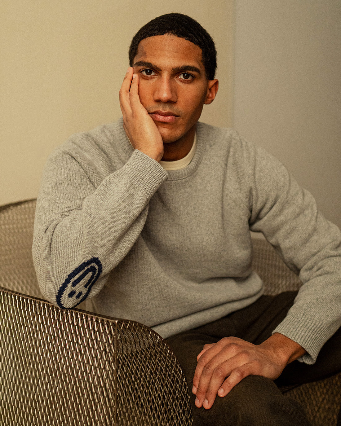 Smiling Strickpullover Recycelte Wolle - Hellgrau