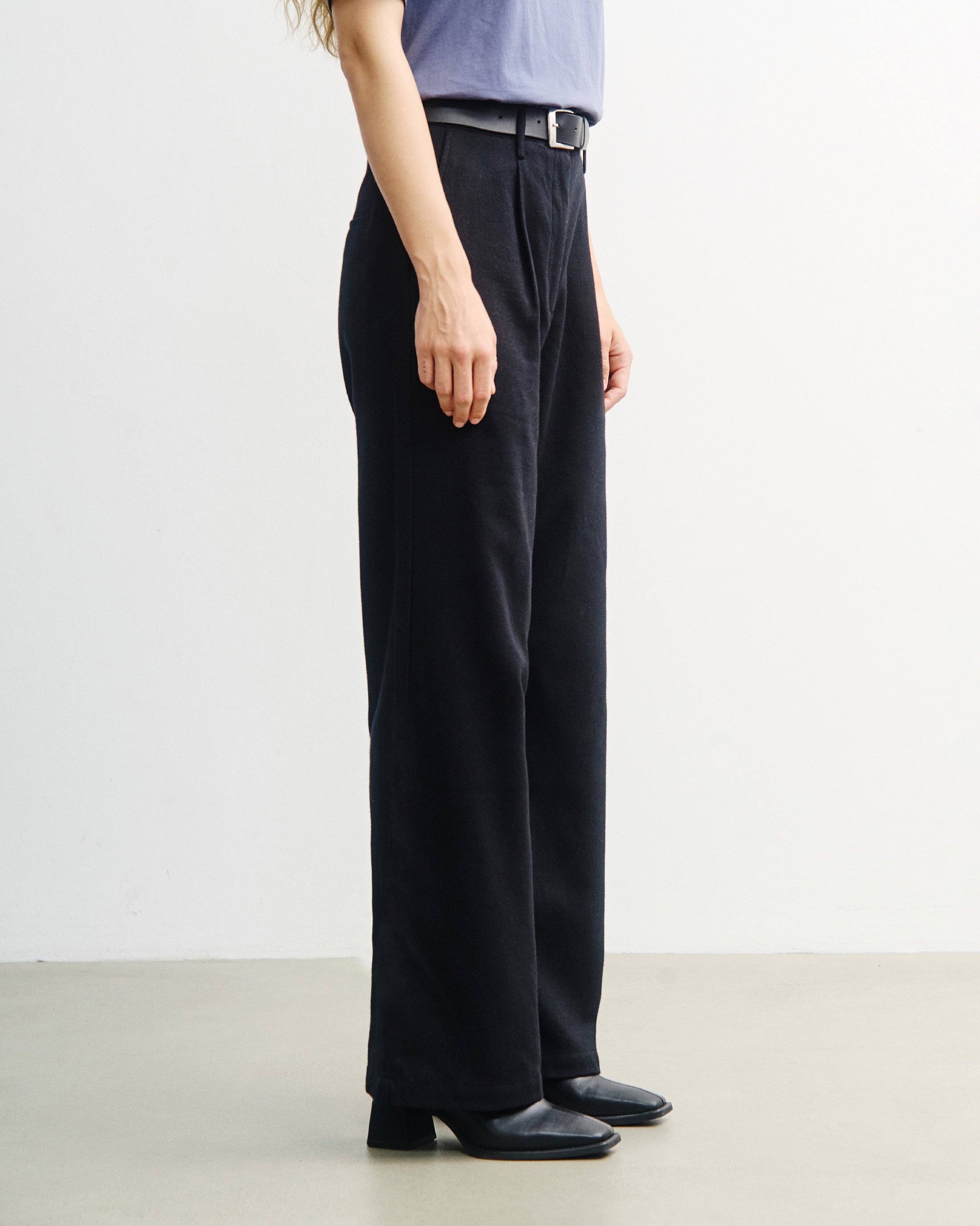 High-Waist Flanellhose Bio Baumwolle - Schwarz