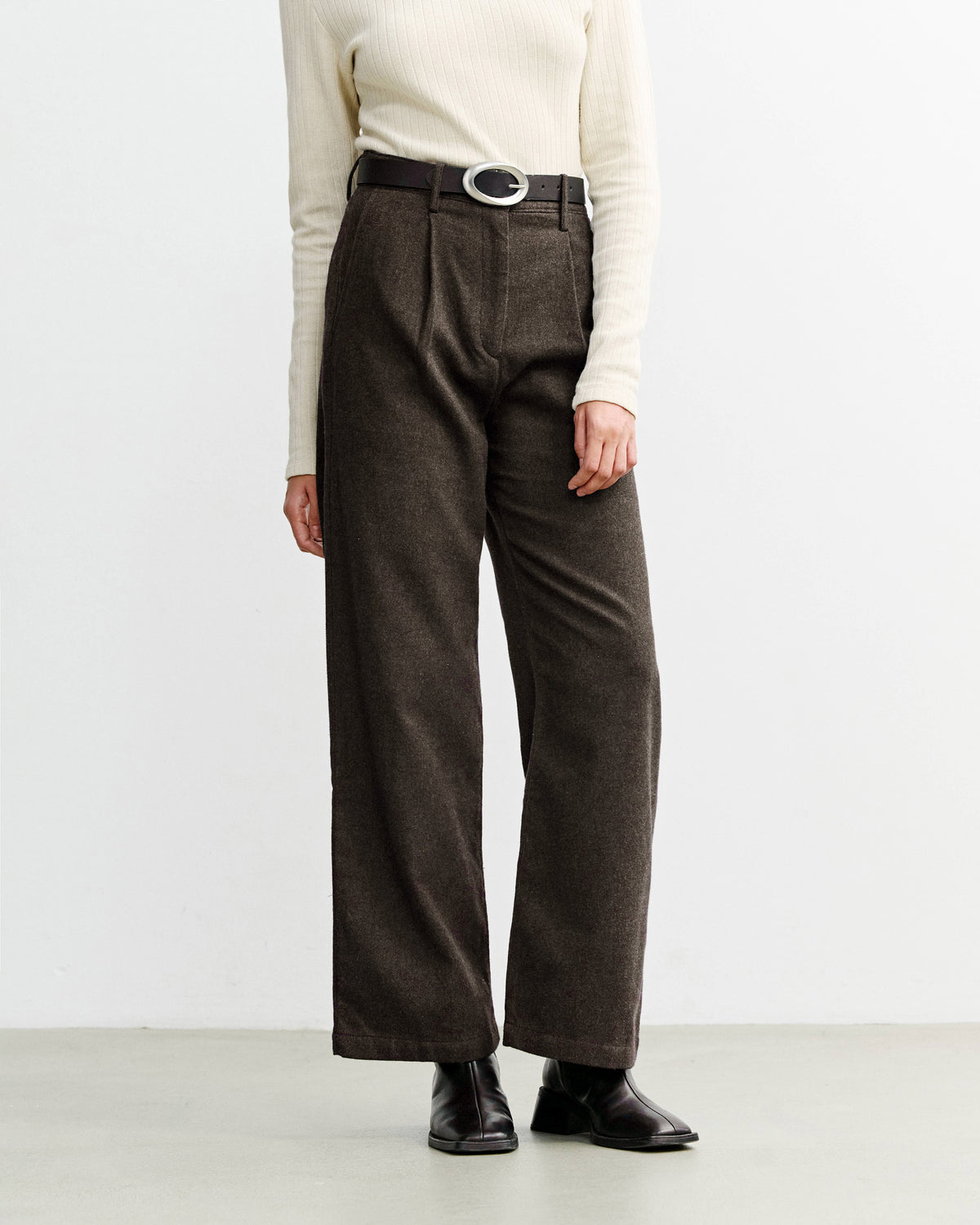 High-Waist Flanellhose Bio Baumwolle - Braun
