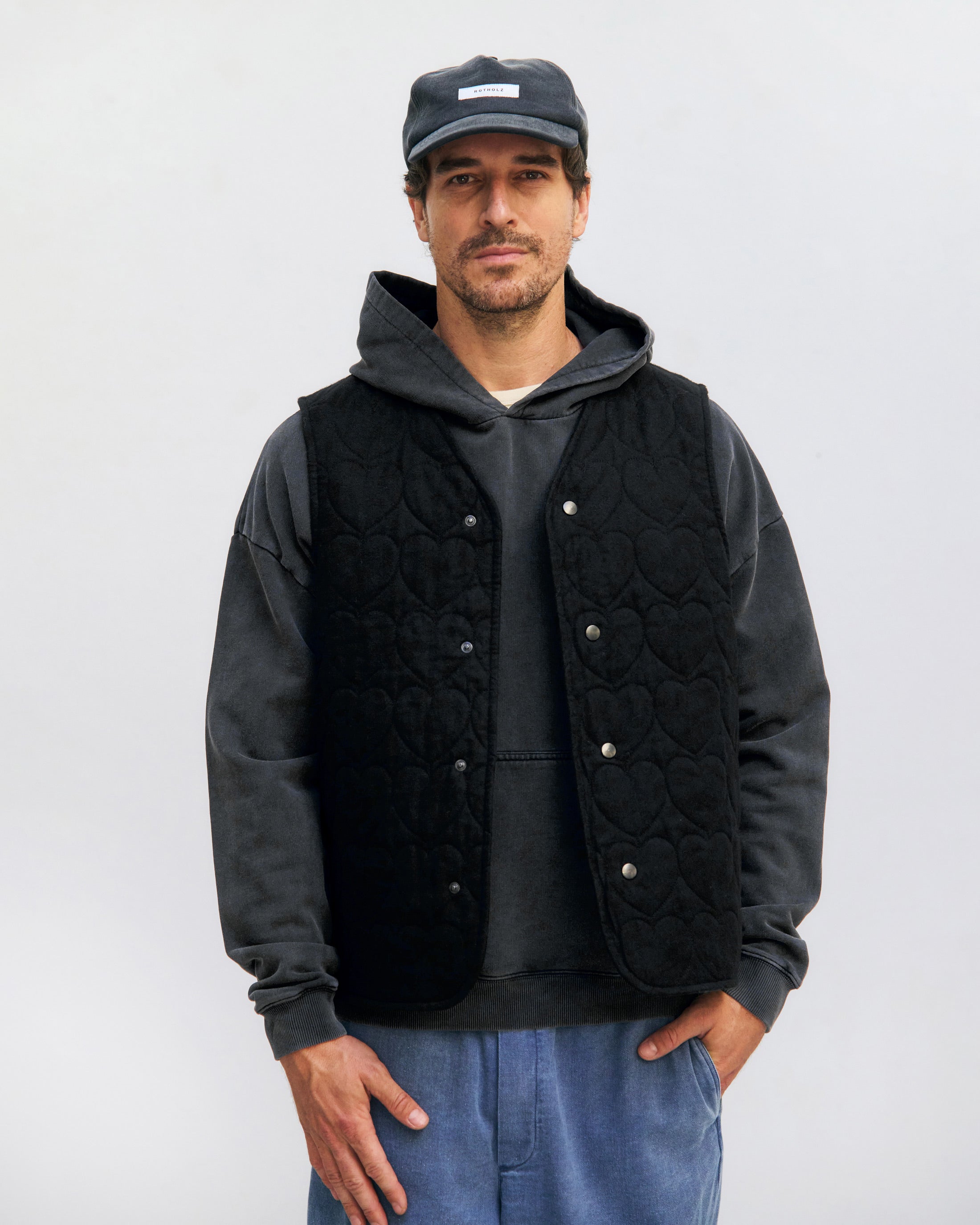 Flanell Steppweste Bio Baumwolle - Schwarz