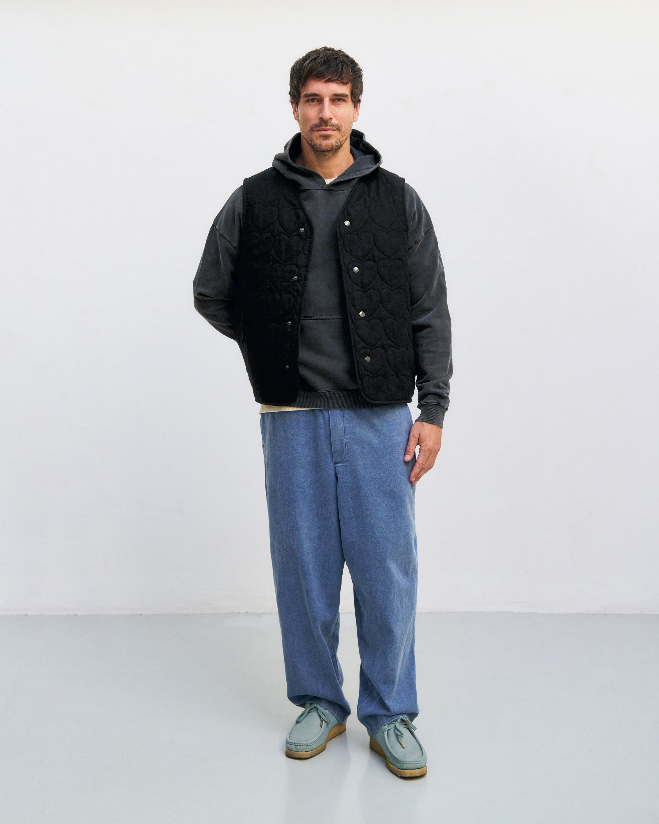 Flanell Steppweste Bio Baumwolle - Schwarz