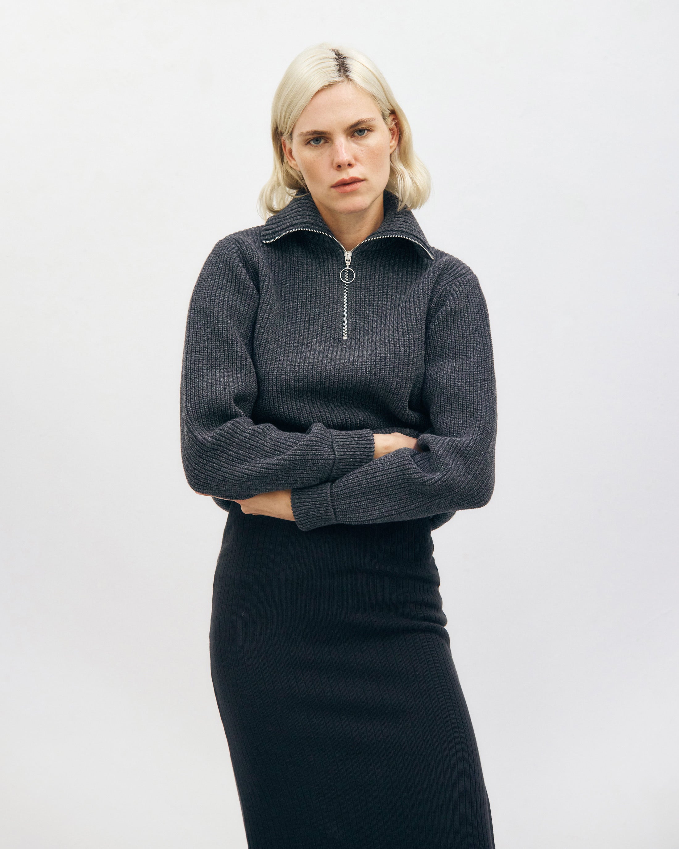 Schwerer Strick Troyer Recycelte Wolle - Anthrazit