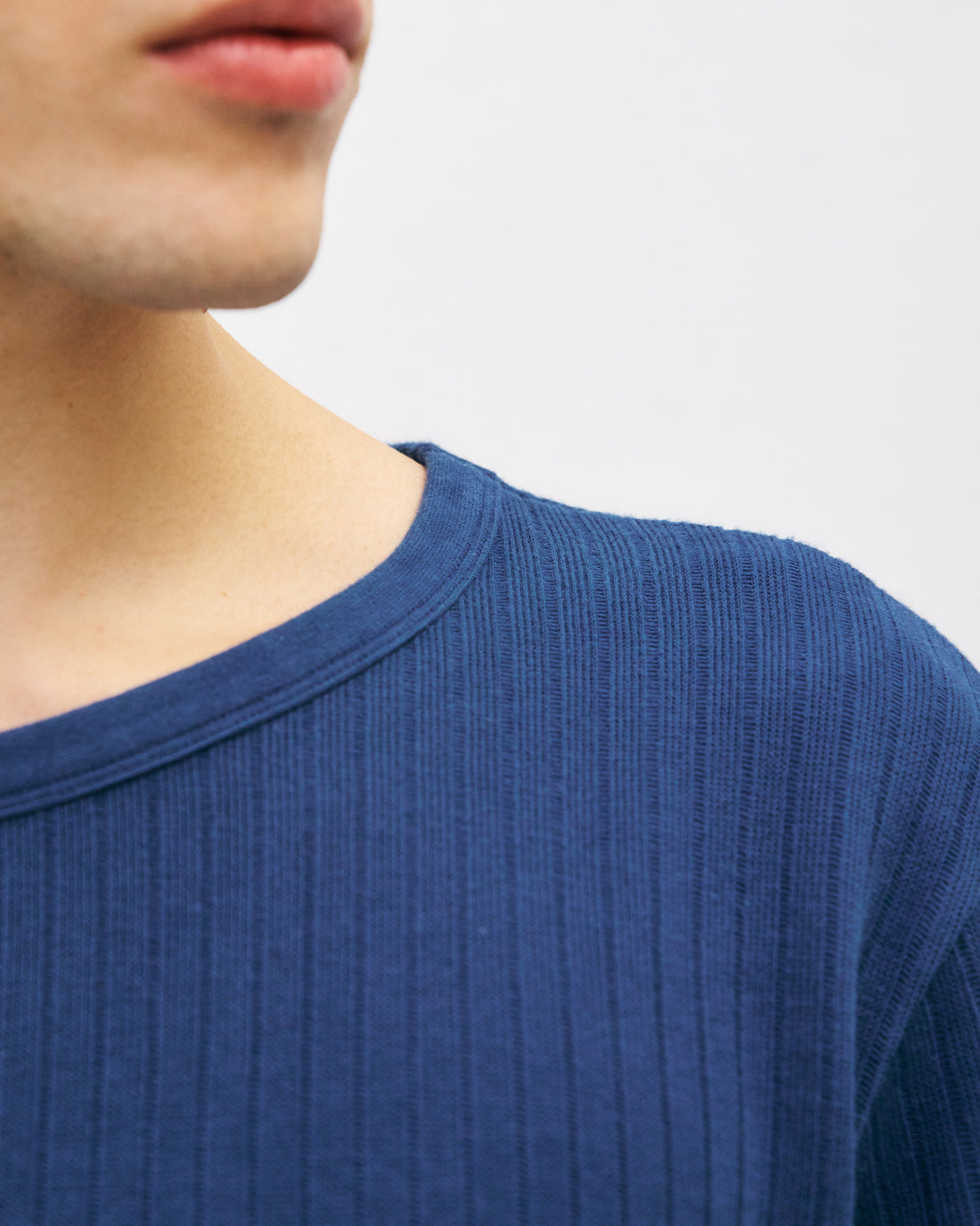 Schweres Geripptes T-Shirt Bio Baumwolle - Royalblau