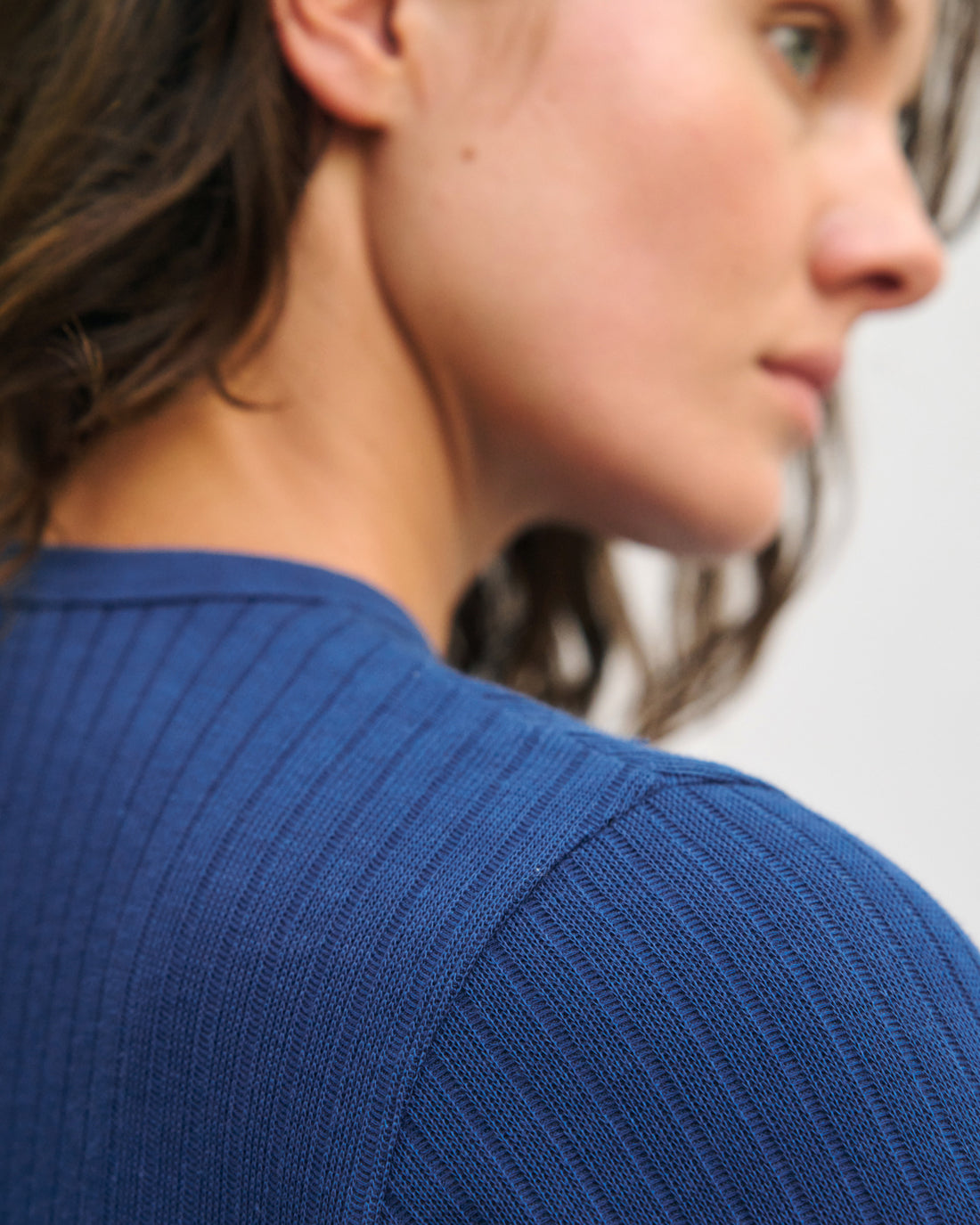 Schweres Geripptes T-Shirt Bio Baumwolle - Royalblau