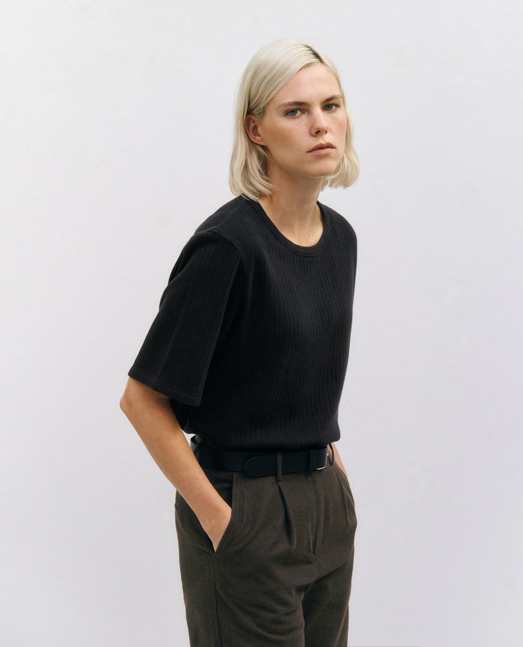 Geripptes T-Shirt Bio Baumwolle - Schwarz