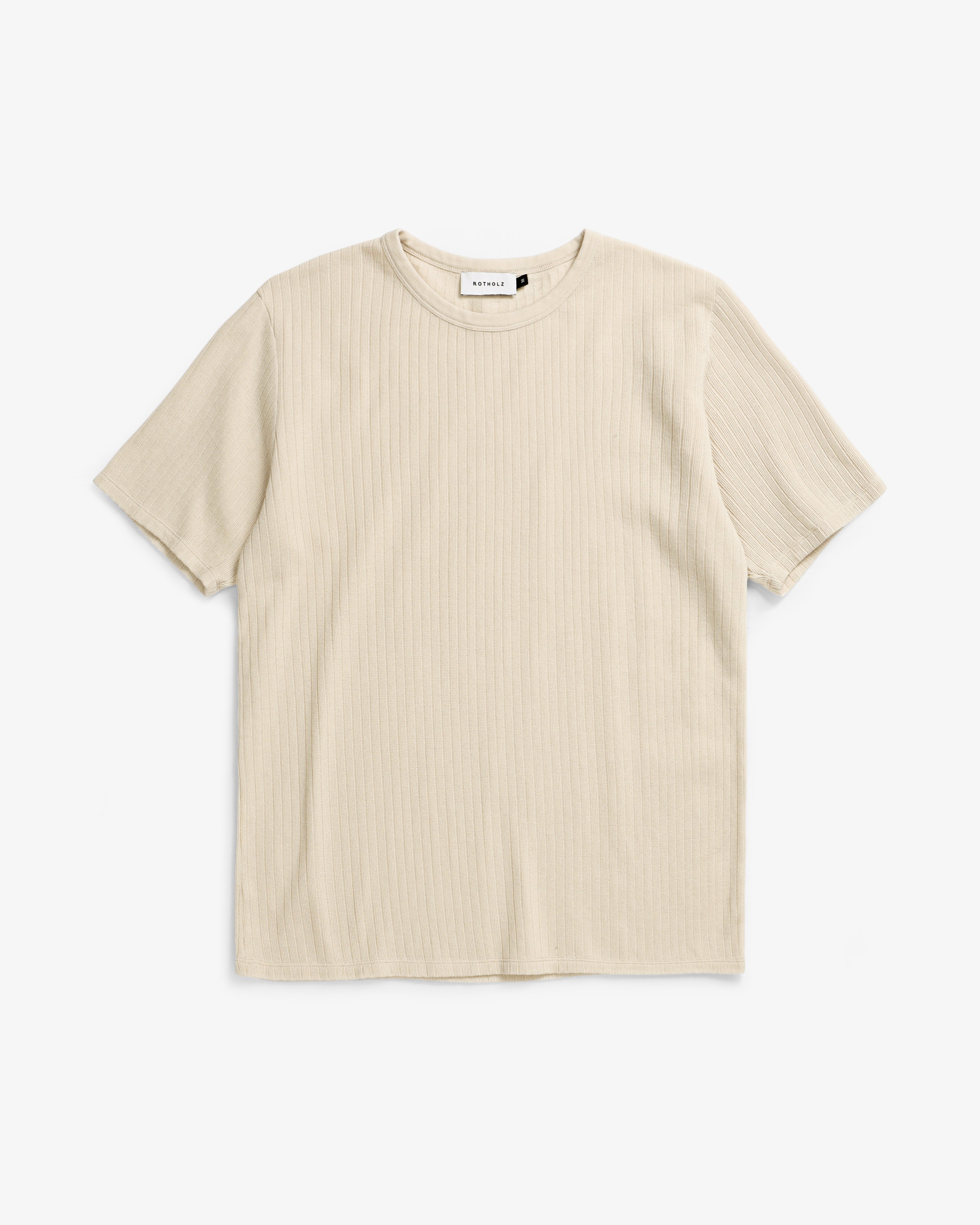 Schweres Geripptes T-Shirt Bio Baumwolle - Creme