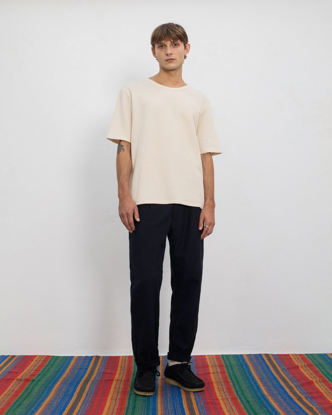 Schweres Geripptes T-Shirt Bio Baumwolle - Creme