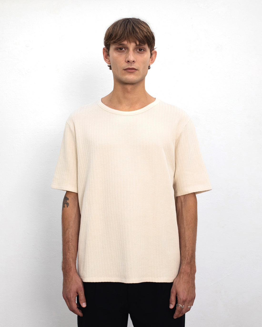 Geripptes T-Shirt Bio Baumwolle - Creme