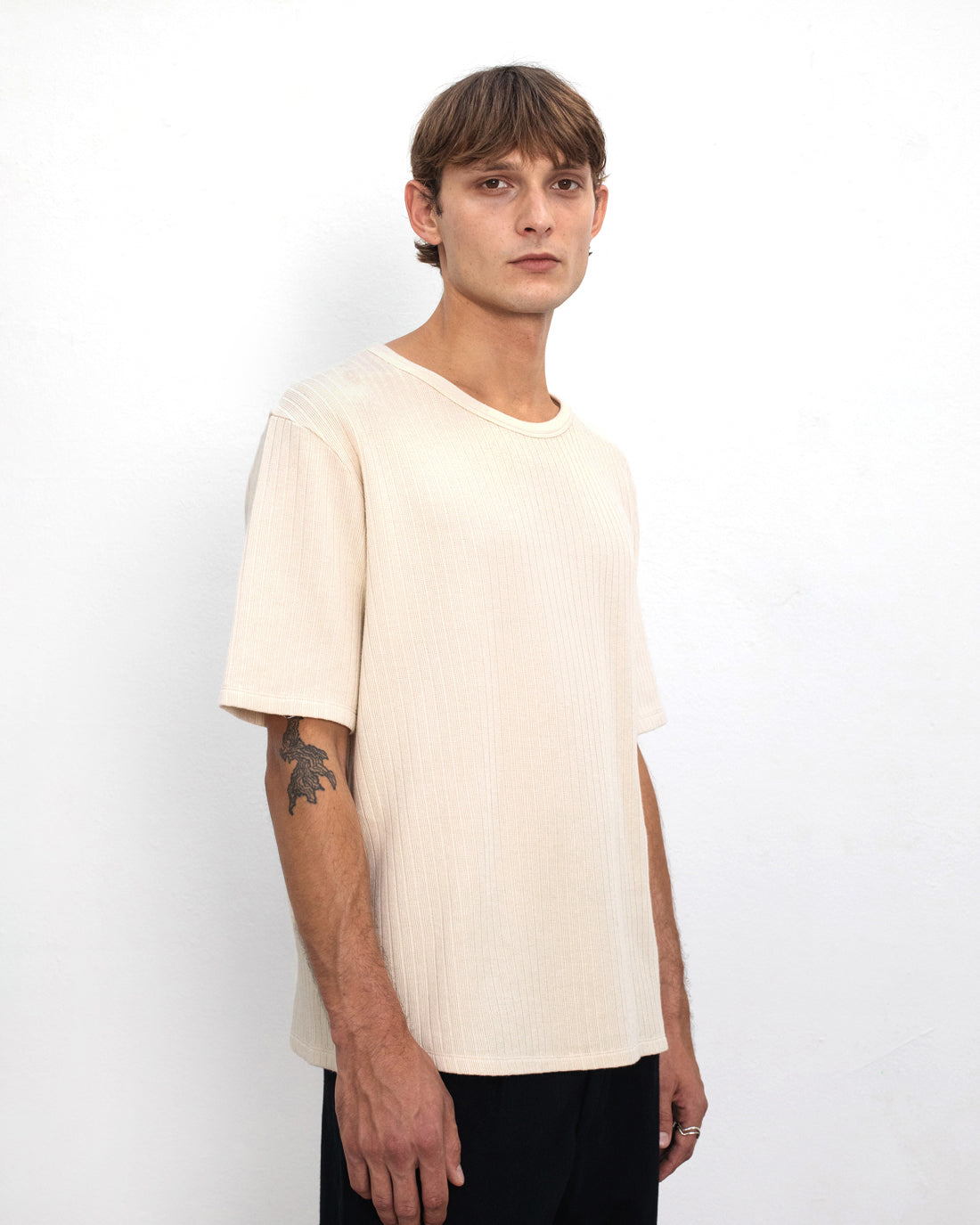 Geripptes T-Shirt Bio Baumwolle - Creme
