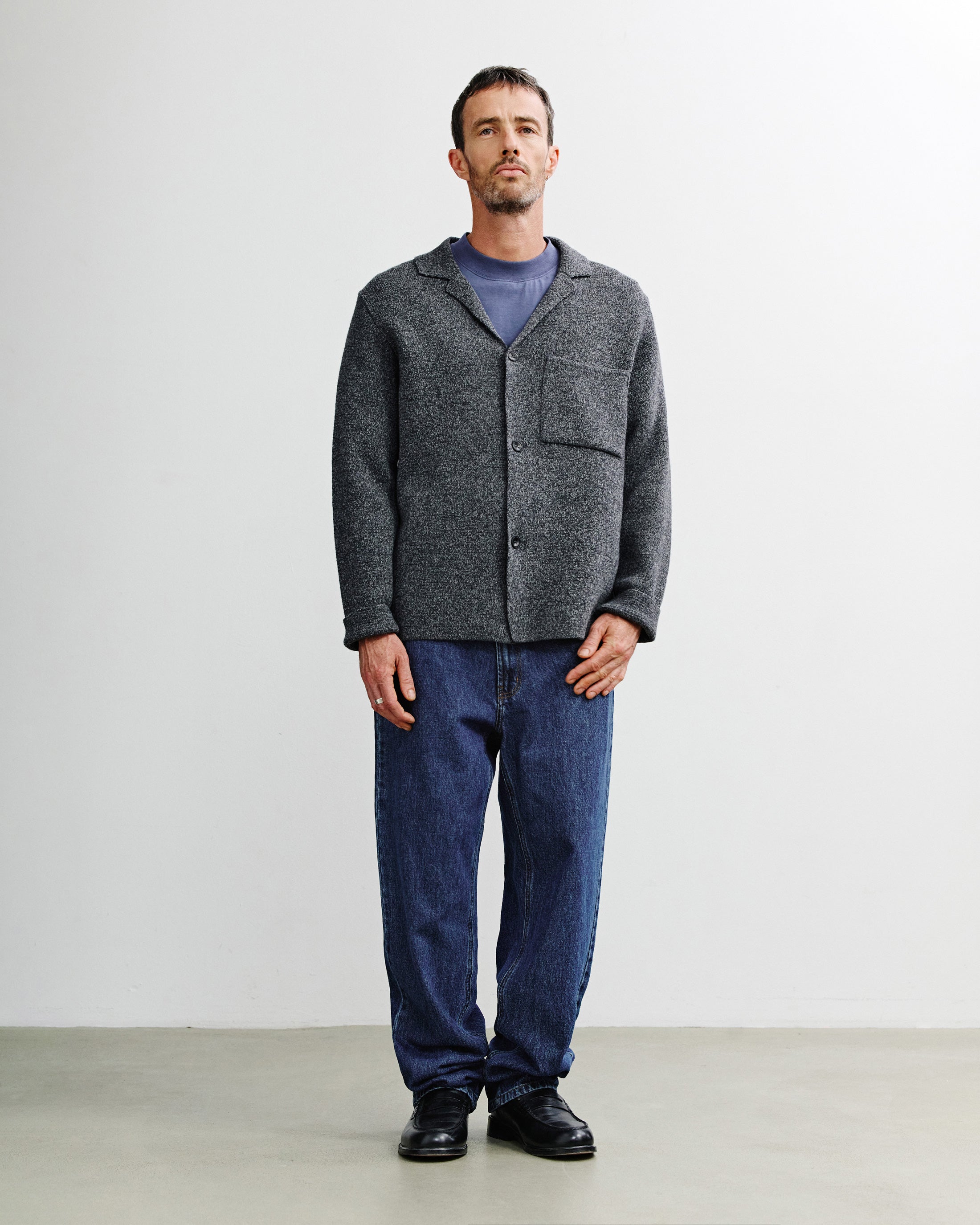 Strickjacke Recycelte Wolle - Grau Melange