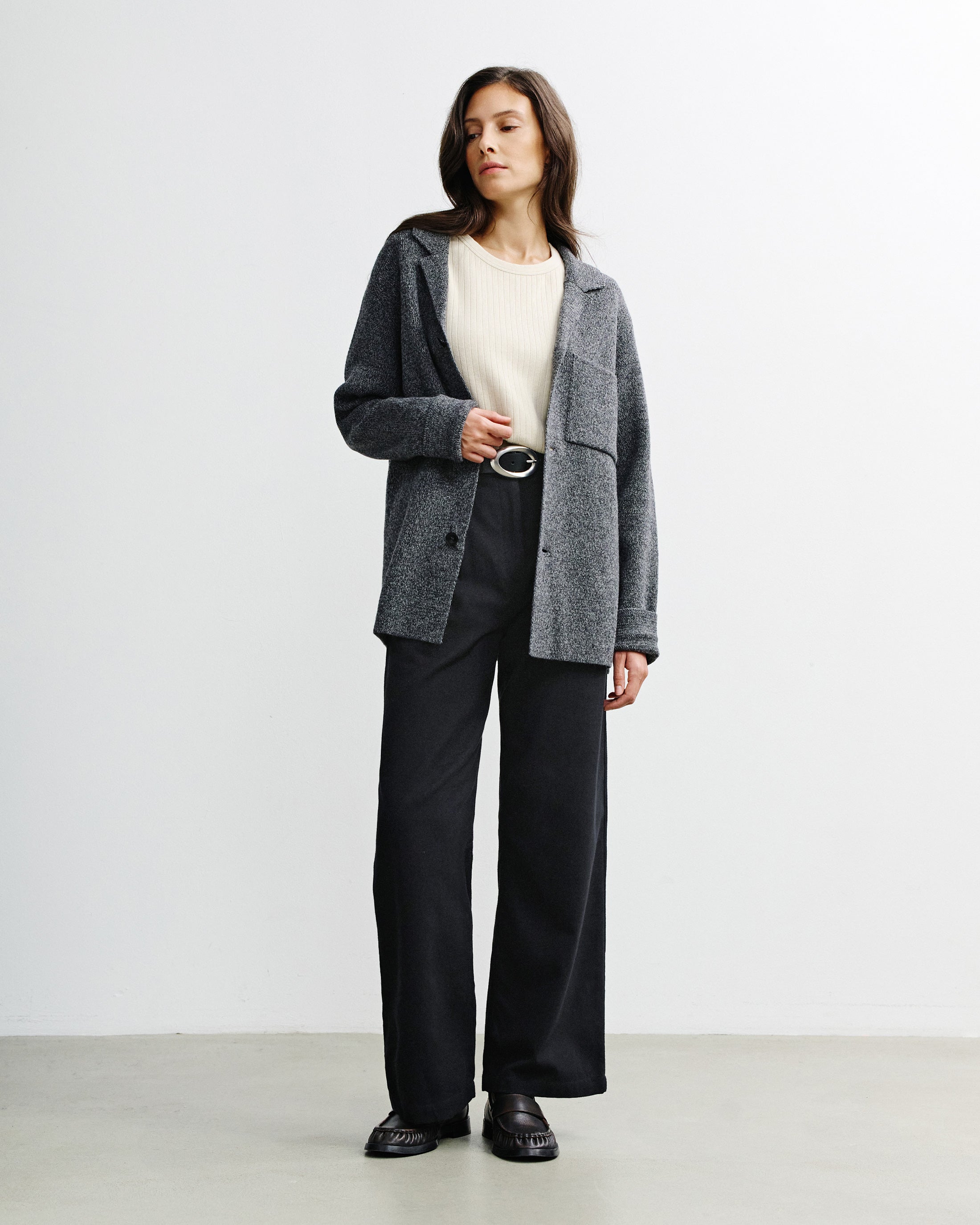 Strickjacke Recycelte Wolle - Grau Melange