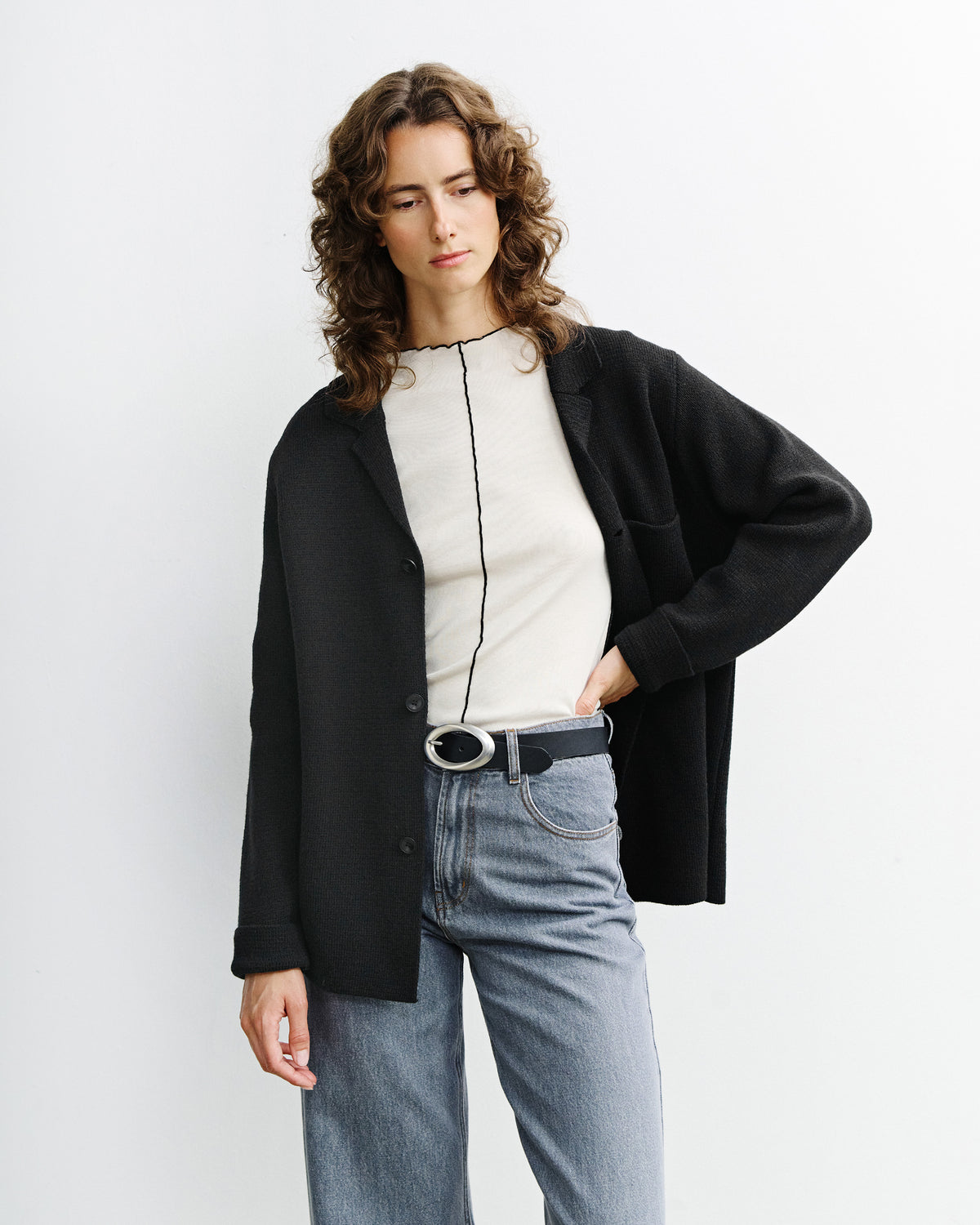 Strickjacke Recycelte Wolle - True Black