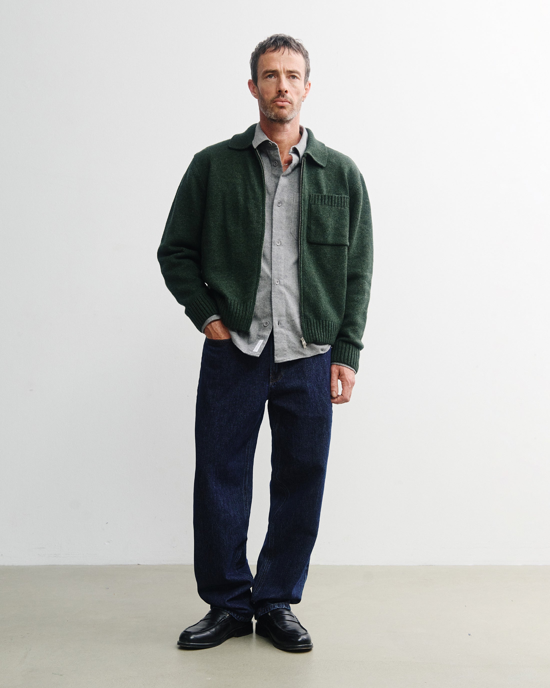 Polo Strickjacke Recycelte Wolle - Grün Meliert