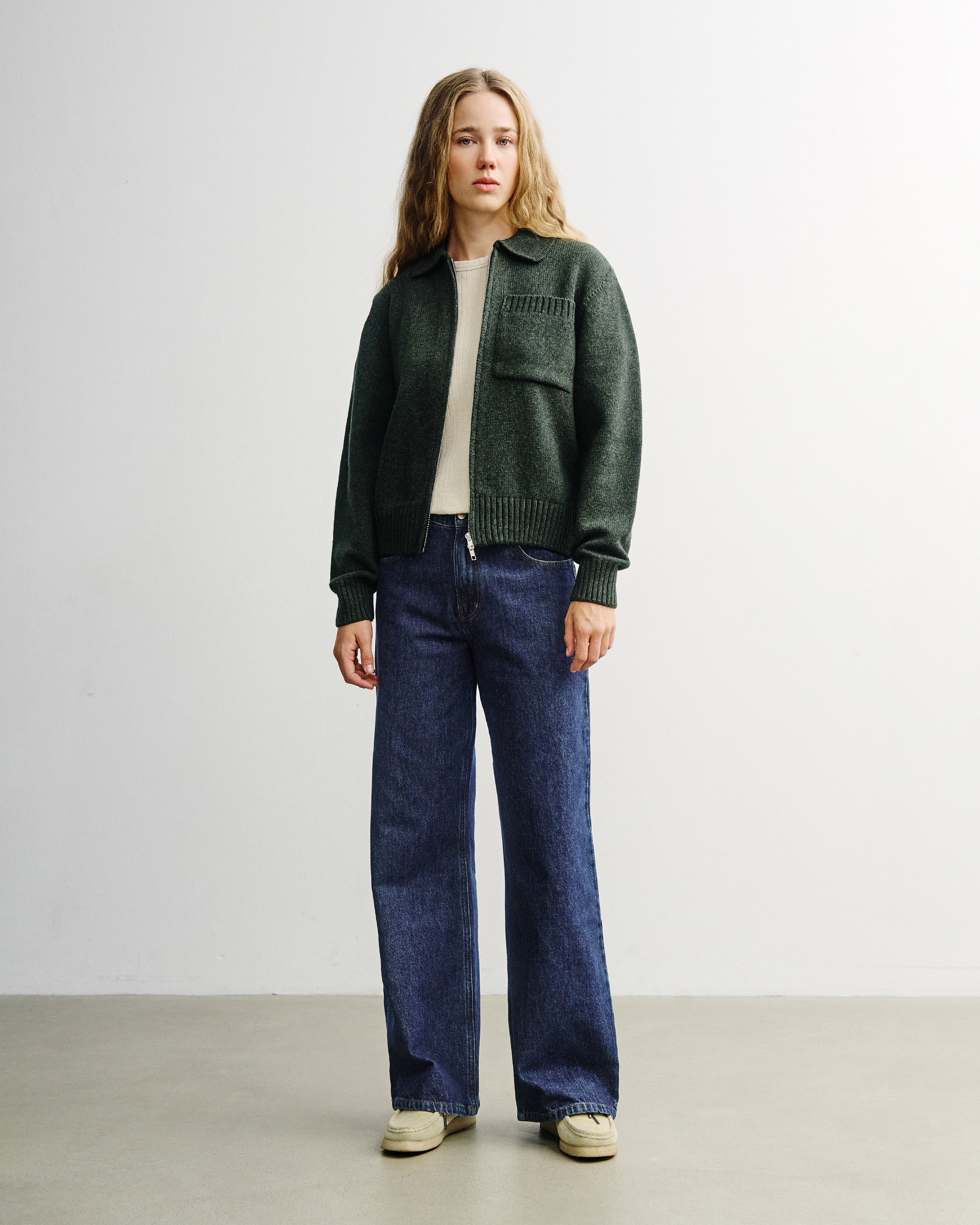 Polo Strickjacke Recycelte Wolle - Grün Meliert