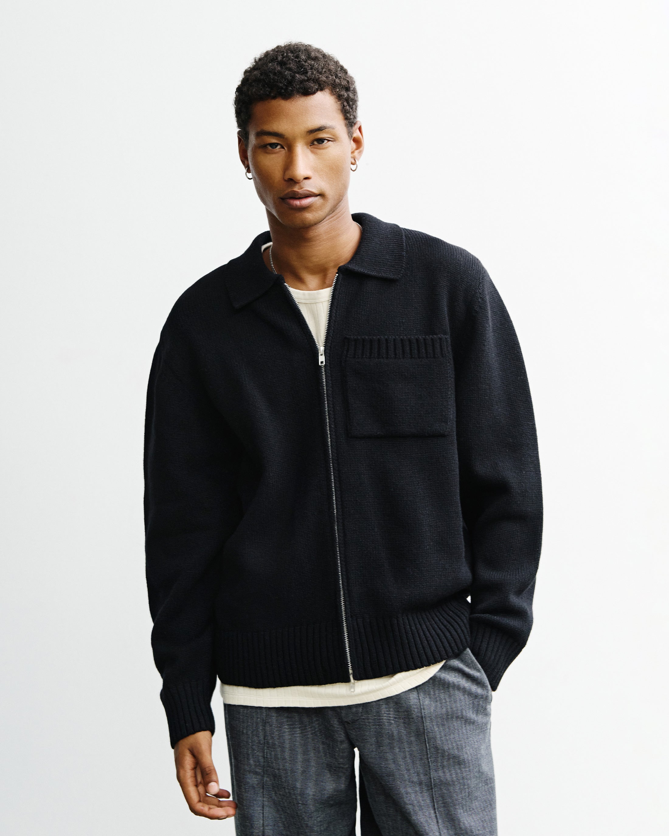 Polo Strickjacke Recycelte Wolle - Schwarz