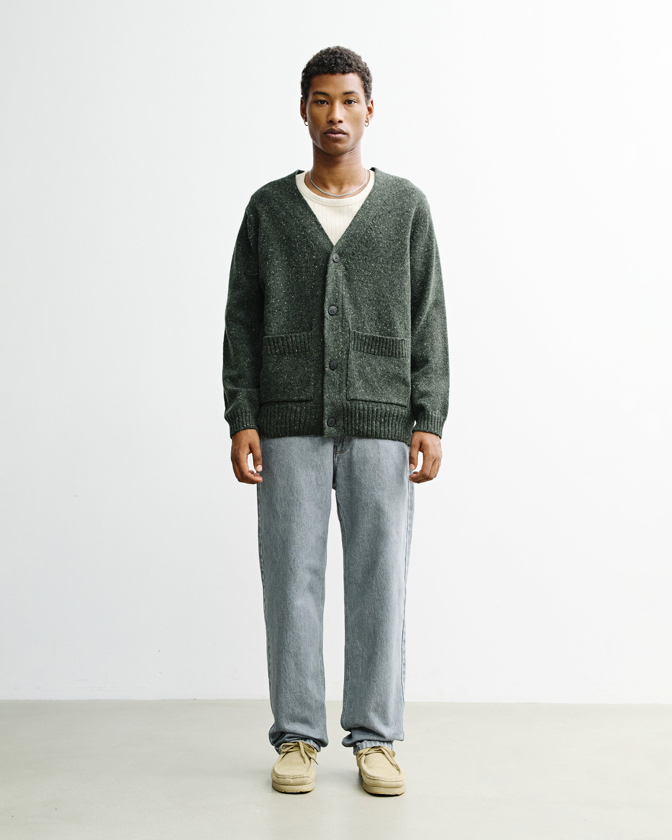 Strick Cardigan Merinowolle - Grün