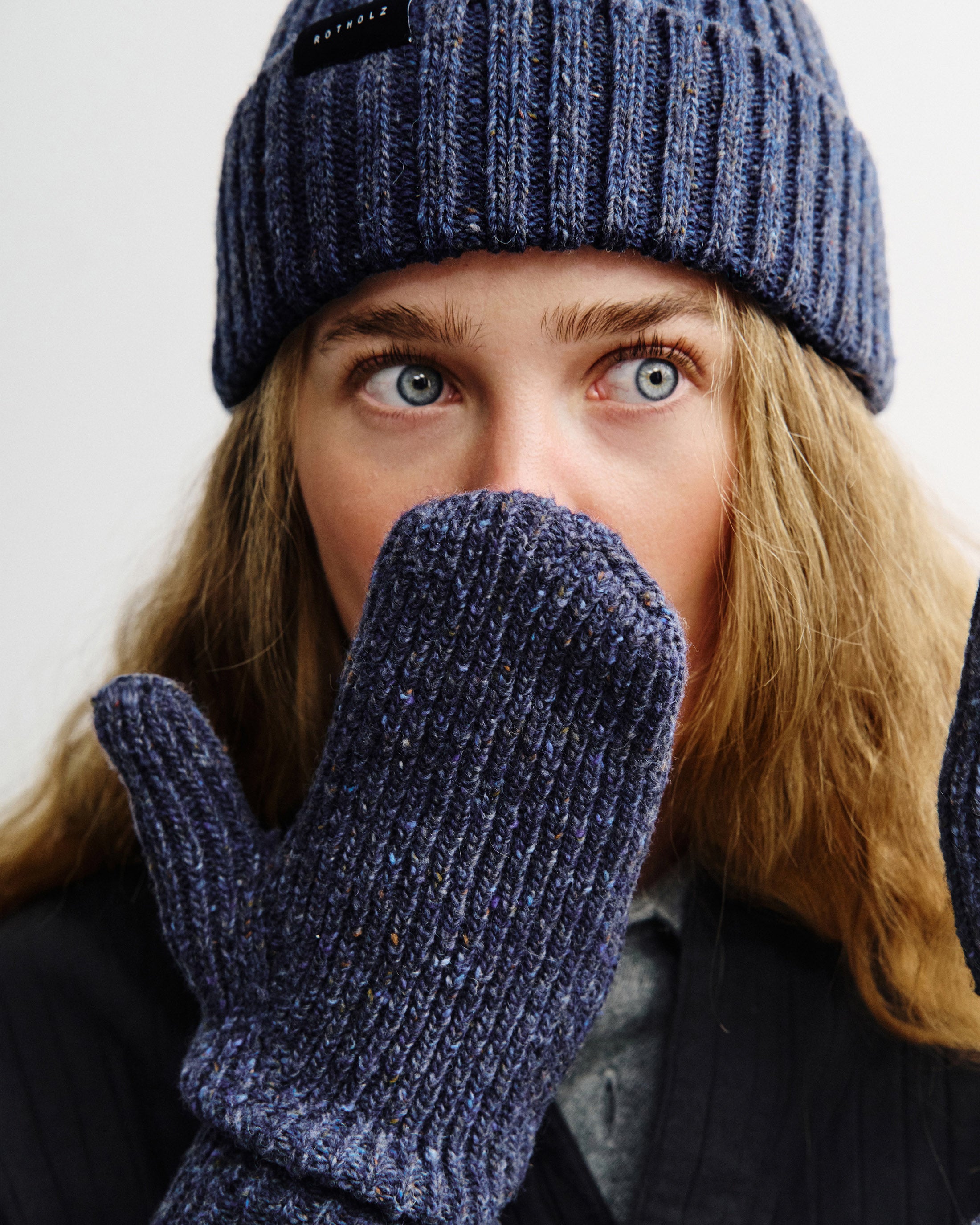 Gestrickte Handschuhe Merinowolle - Blau