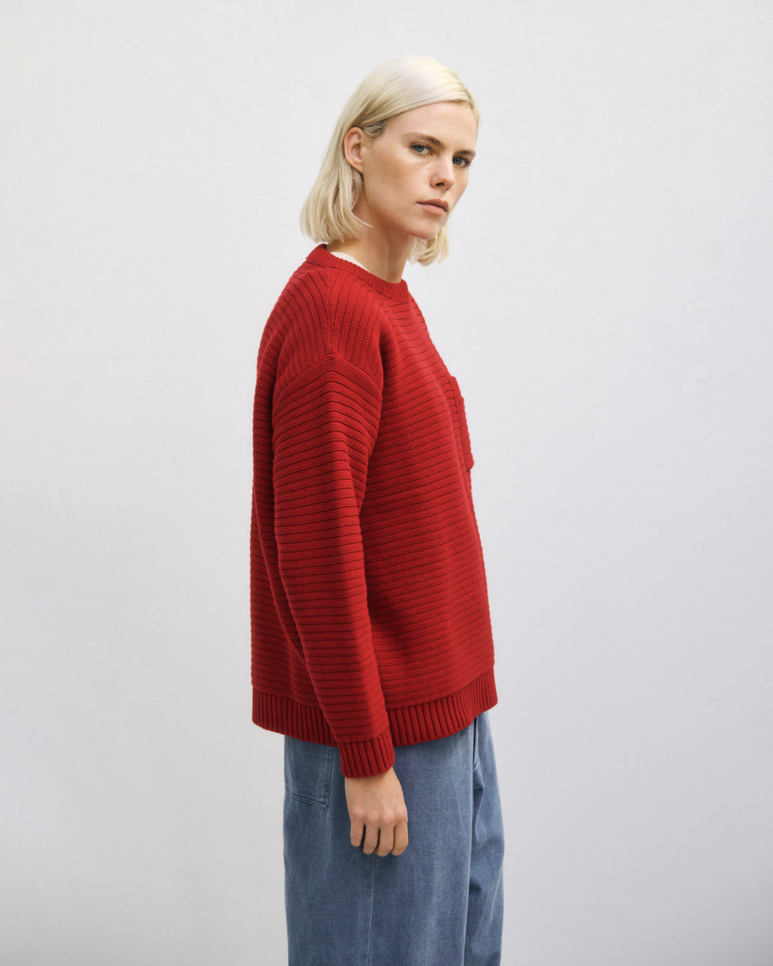 Gerippter Strickpullover Bio Baumwolle - Rot