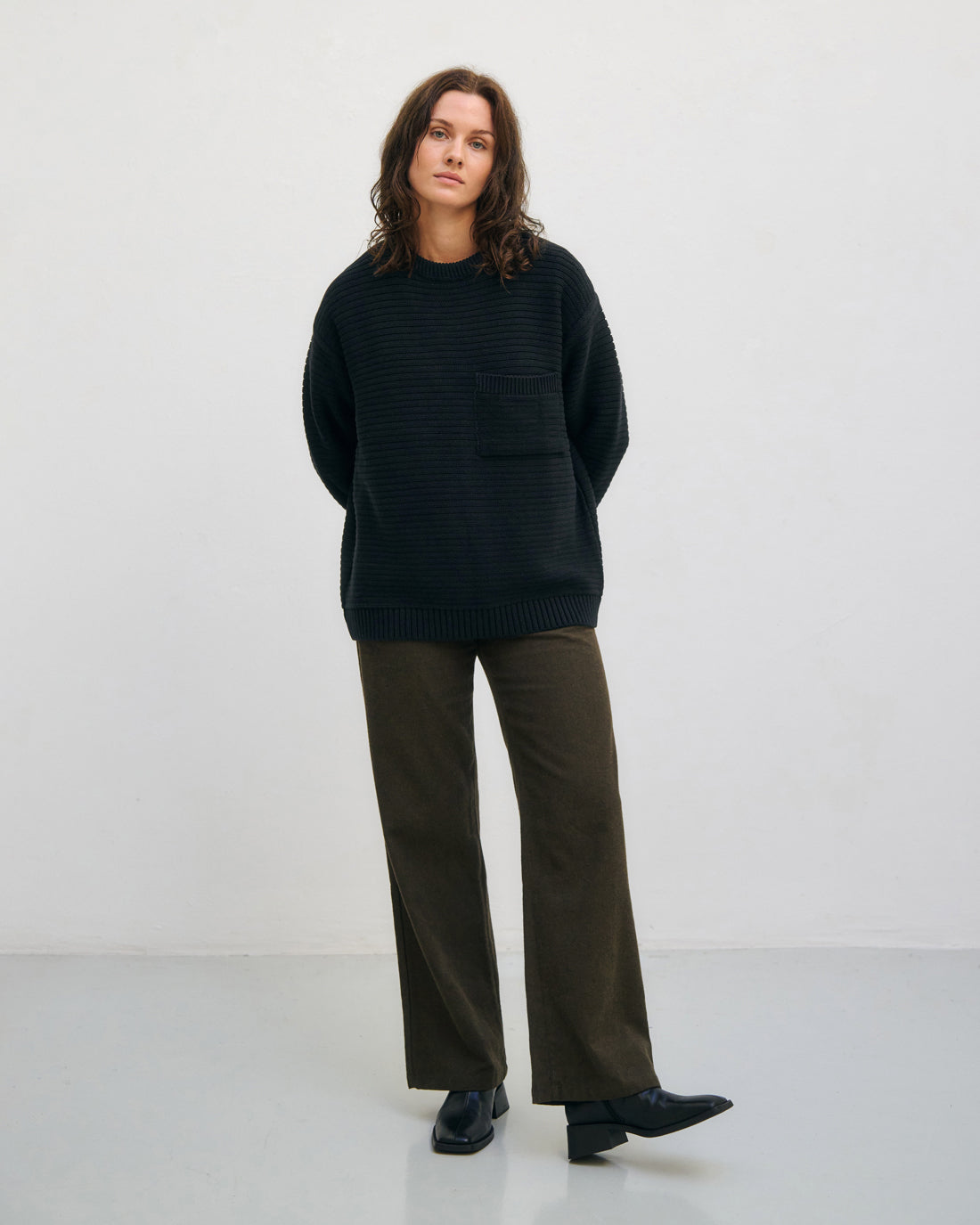 Gerippter Strickpullover Bio Baumwolle - Schwarz