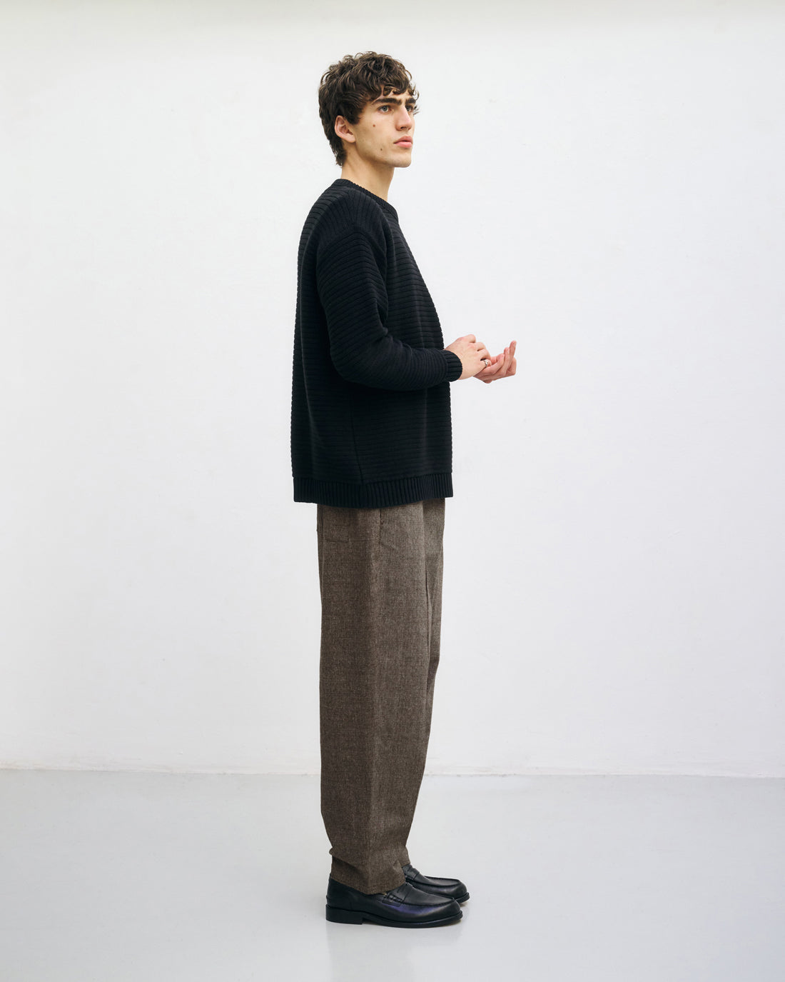 Gerippter Strickpullover Bio Baumwolle - Schwarz