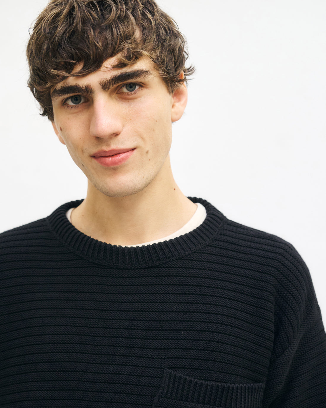 Gerippter Strickpullover Bio Baumwolle - Schwarz